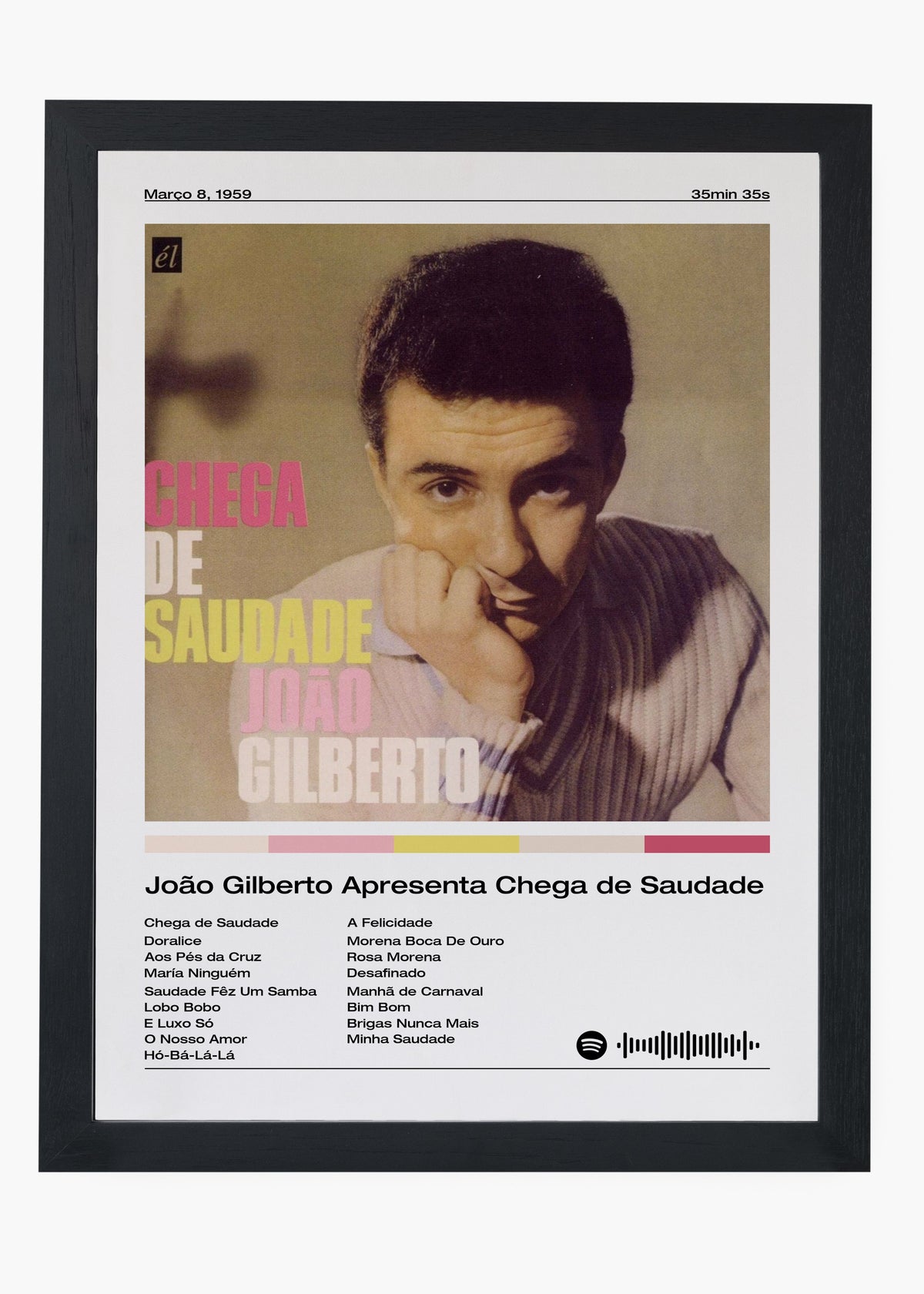 Quadro decorativo João Gilberto Chega de Saudade — arte de bossa nova para parede | Cübe Quadros