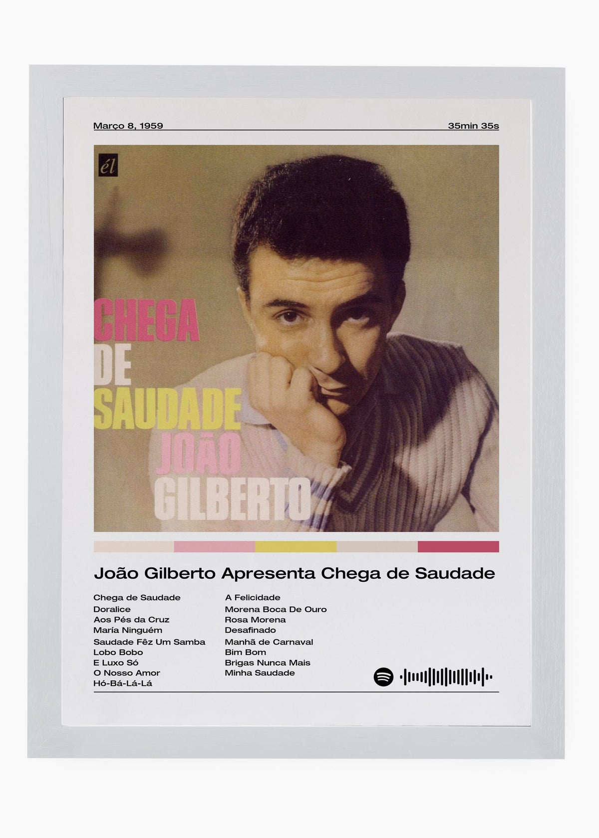 Quadro decorativo João Gilberto Chega de Saudade — arte de bossa nova para parede | Cübe Quadros