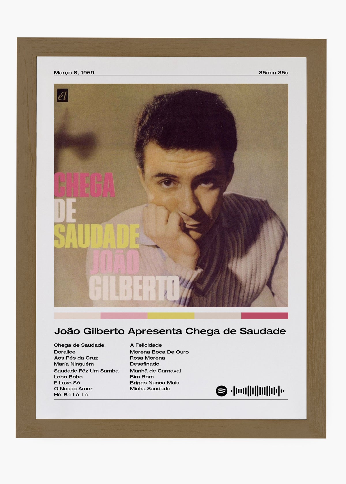 Quadro decorativo João Gilberto Chega de Saudade — arte de bossa nova para parede | Cübe Quadros