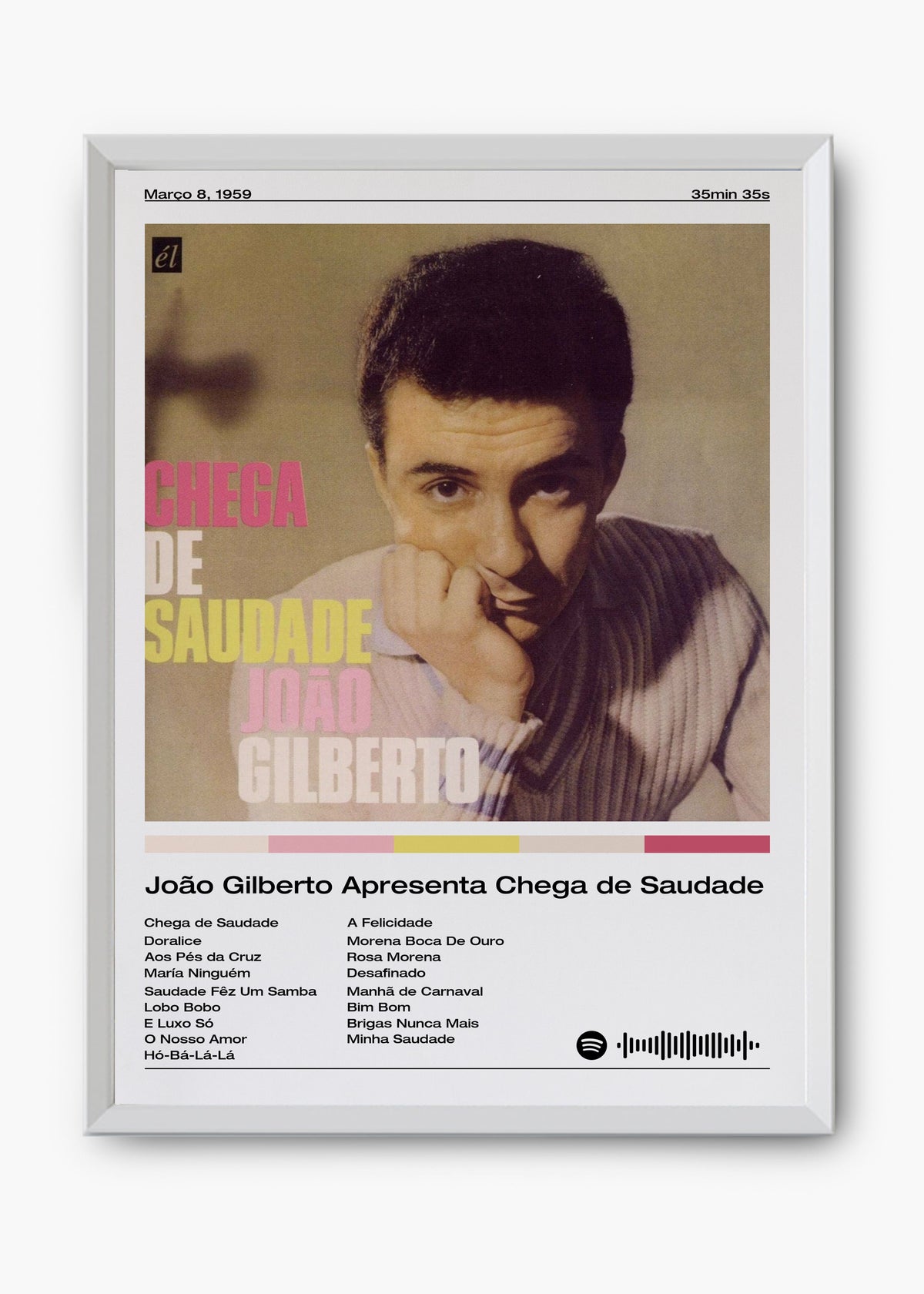 Quadro decorativo João Gilberto Chega de Saudade — arte de bossa nova para parede | Cübe Quadros