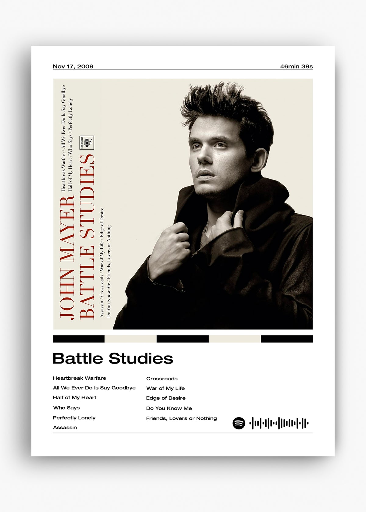 Quadro decorativo John Mayer Battle Studies — arte musical para parede | Cübe Quadros
