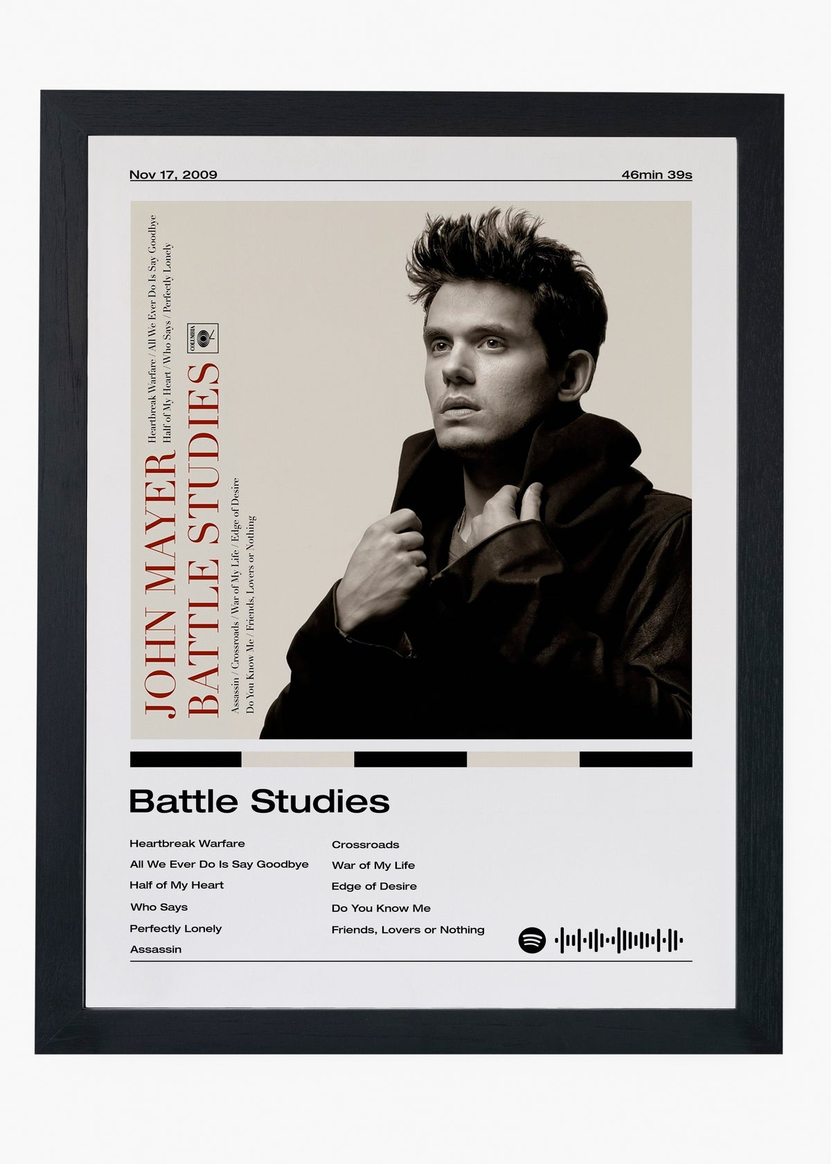 Quadro decorativo John Mayer Battle Studies — arte musical para parede | Cübe Quadros
