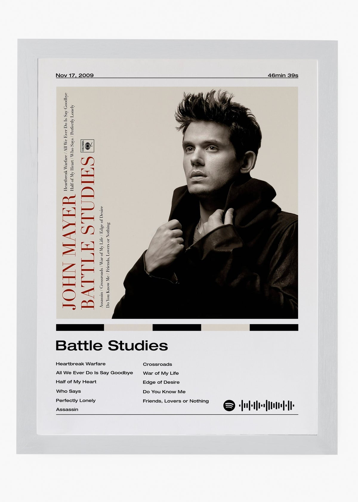 Quadro decorativo John Mayer Battle Studies — arte musical para parede | Cübe Quadros