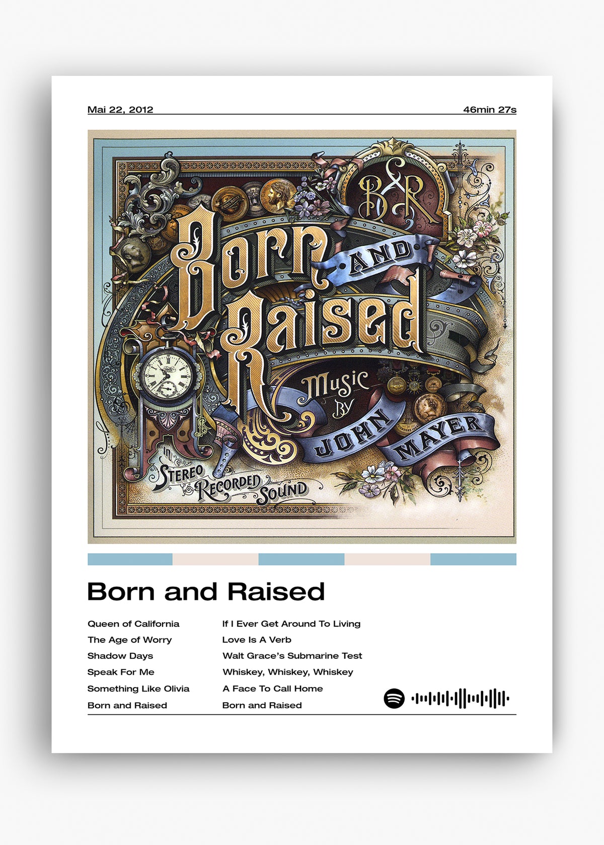 Quadro decorativo John Mayer Born and Raised — arte musical para parede | Cübe Quadros