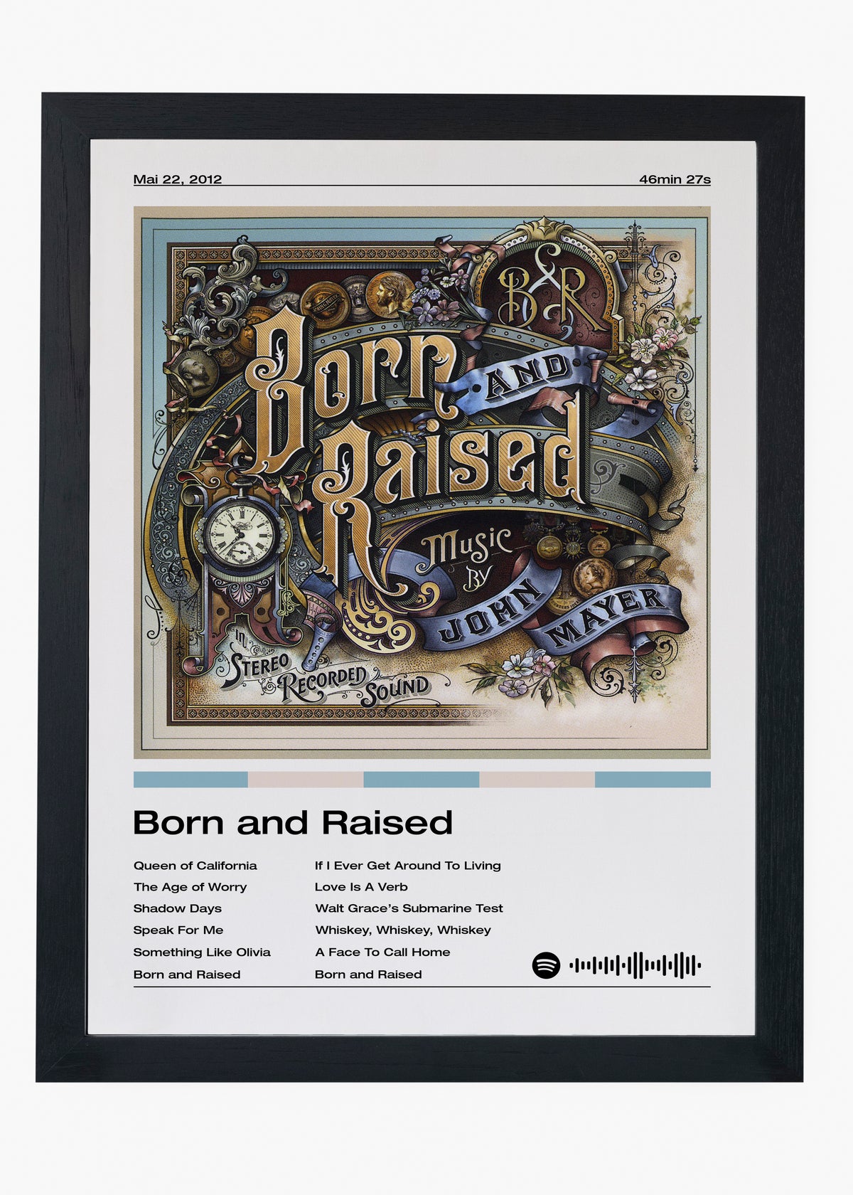 Quadro decorativo John Mayer Born and Raised — arte musical para parede | Cübe Quadros