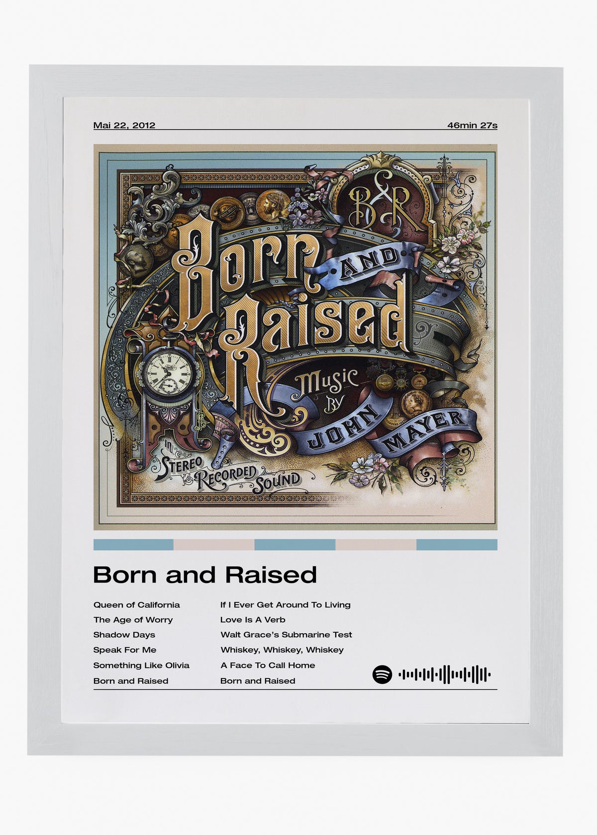 Quadro decorativo John Mayer Born and Raised — arte musical para parede | Cübe Quadros
