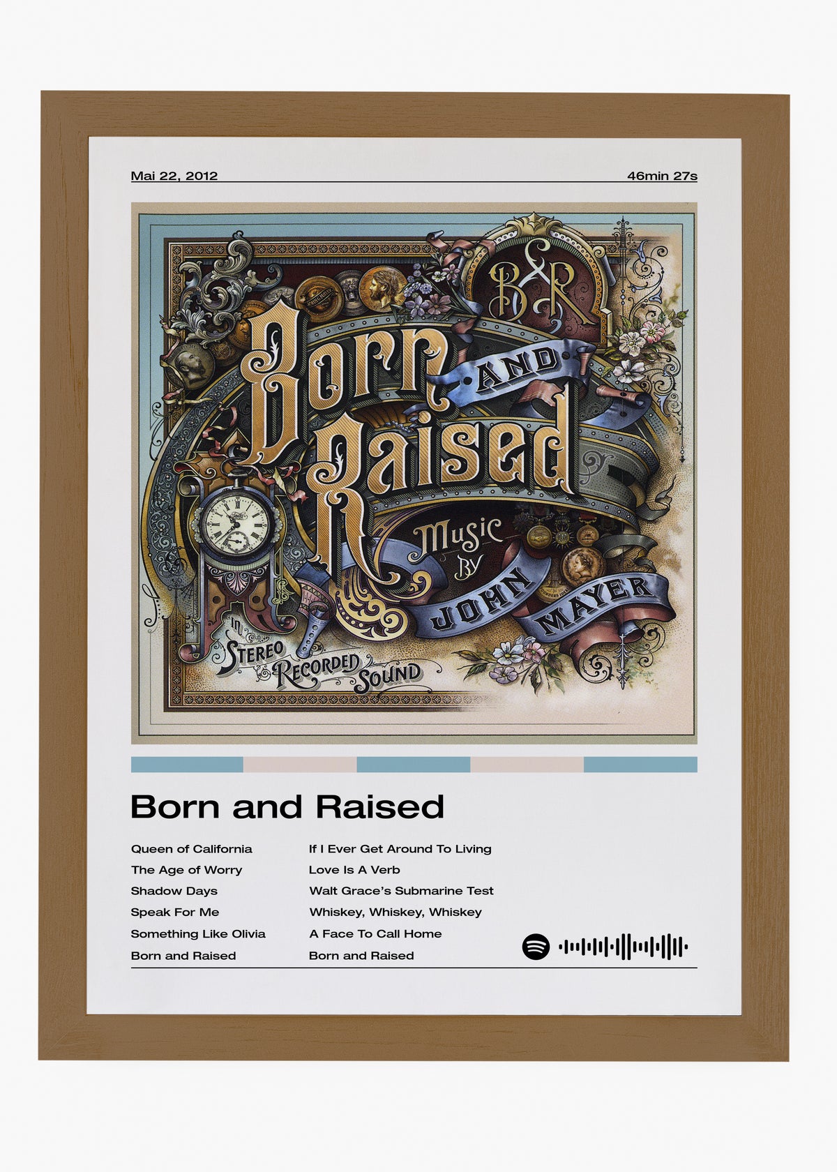 Quadro decorativo John Mayer Born and Raised — arte musical para parede | Cübe Quadros