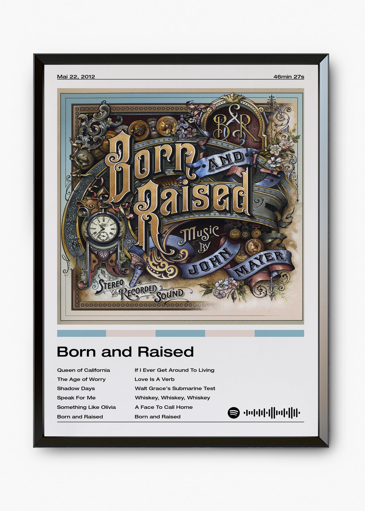 Quadro decorativo John Mayer Born and Raised — arte musical para parede | Cübe Quadros
