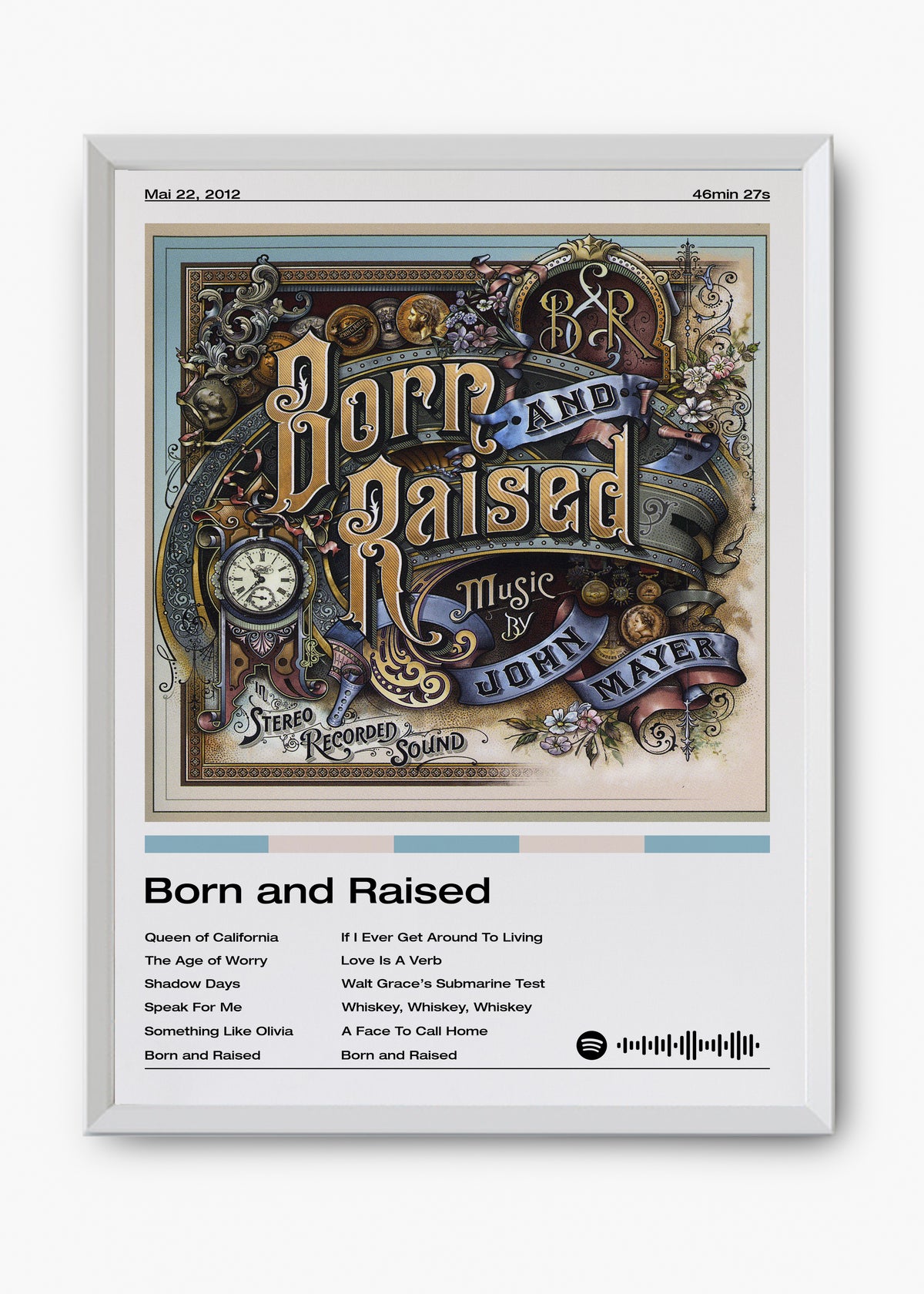 Quadro decorativo John Mayer Born and Raised — arte musical para parede | Cübe Quadros