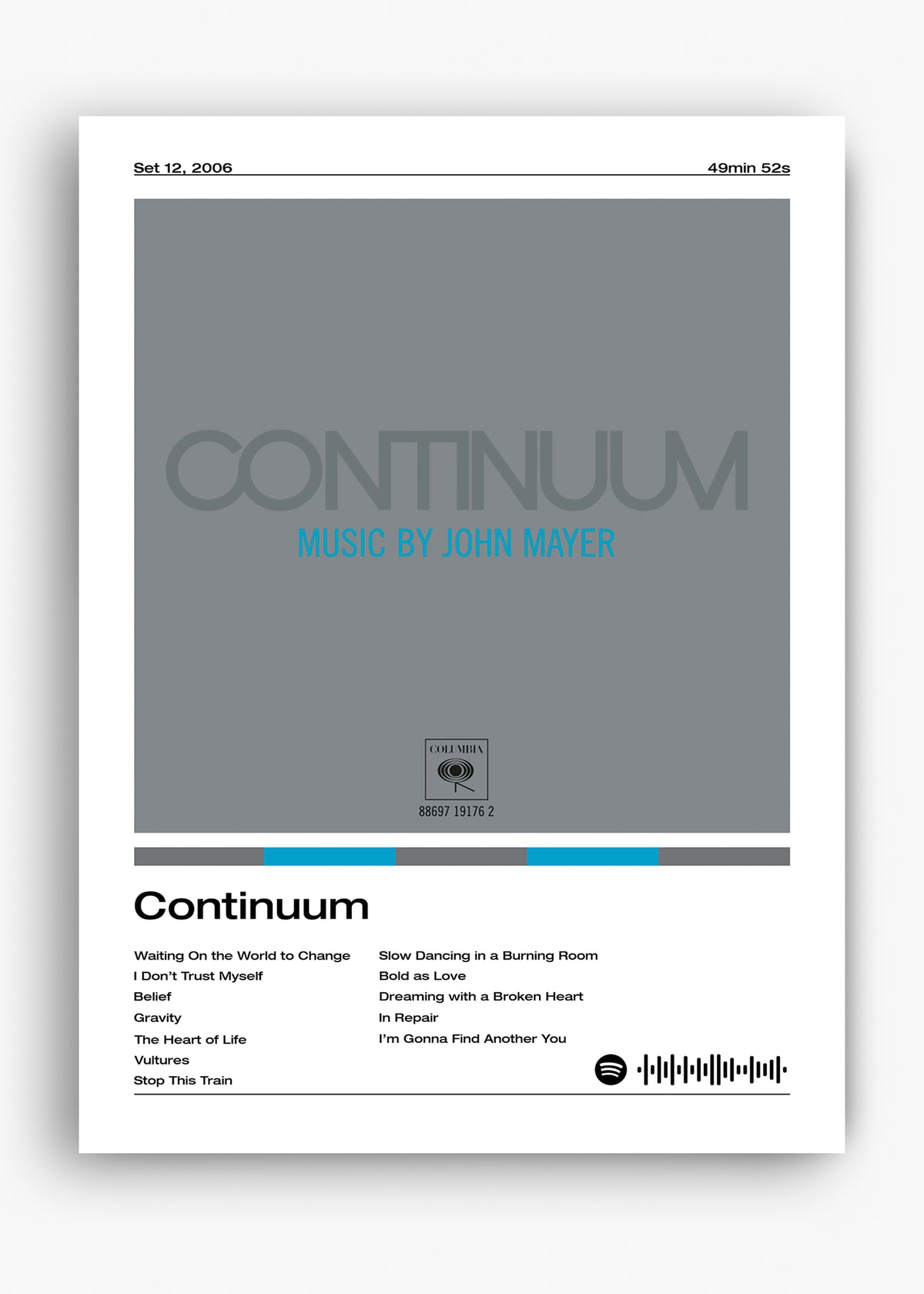 Quadro decorativo John Mayer Continuum — arte musical para parede | Cübe Quadros