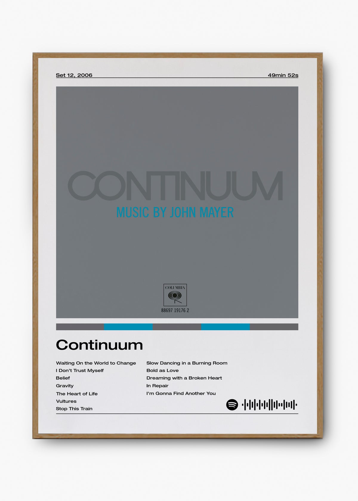 Quadro decorativo John Mayer Continuum — arte musical para parede | Cübe Quadros