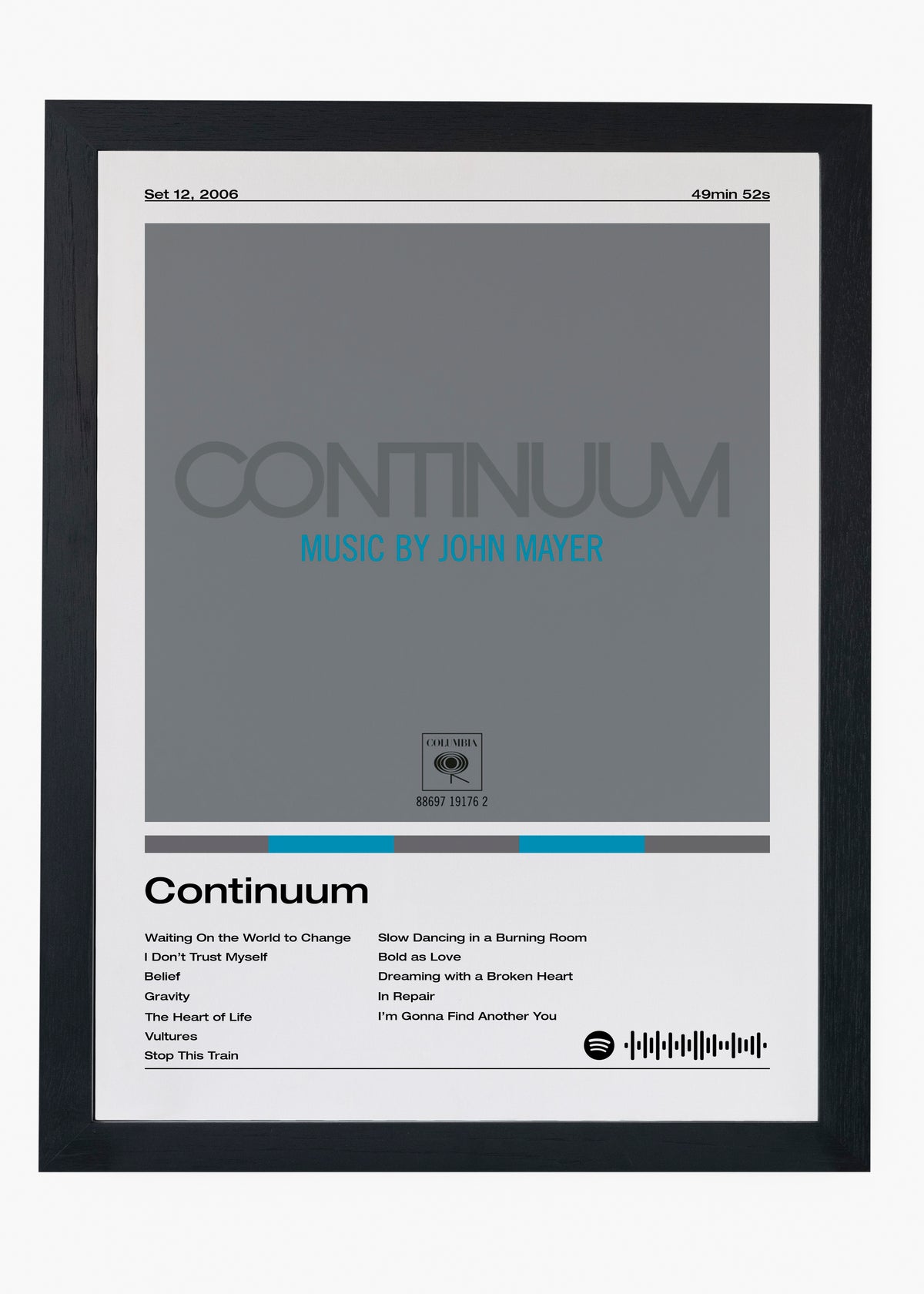 Quadro decorativo John Mayer Continuum — arte musical para parede | Cübe Quadros