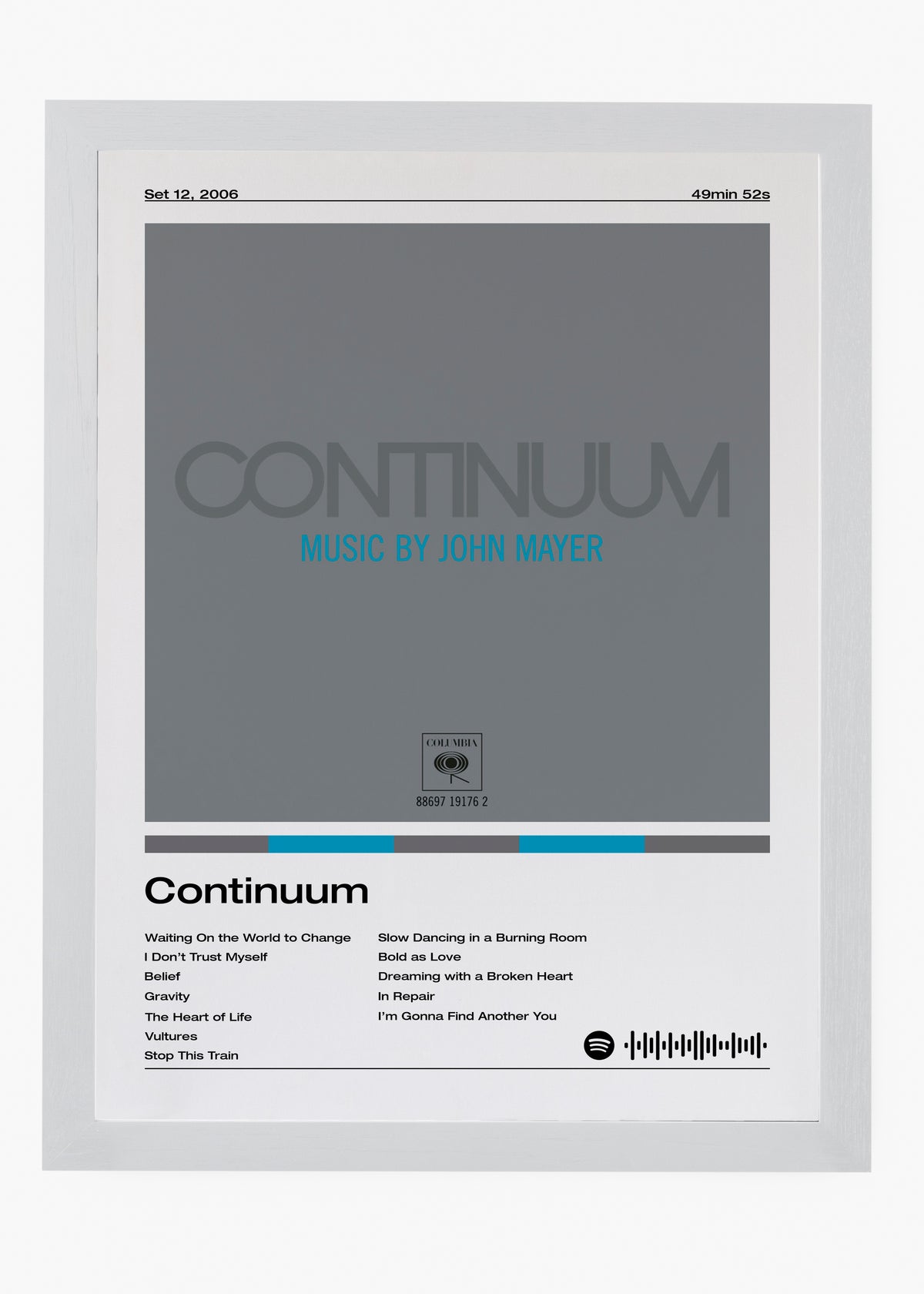 Quadro decorativo John Mayer Continuum — arte musical para parede | Cübe Quadros