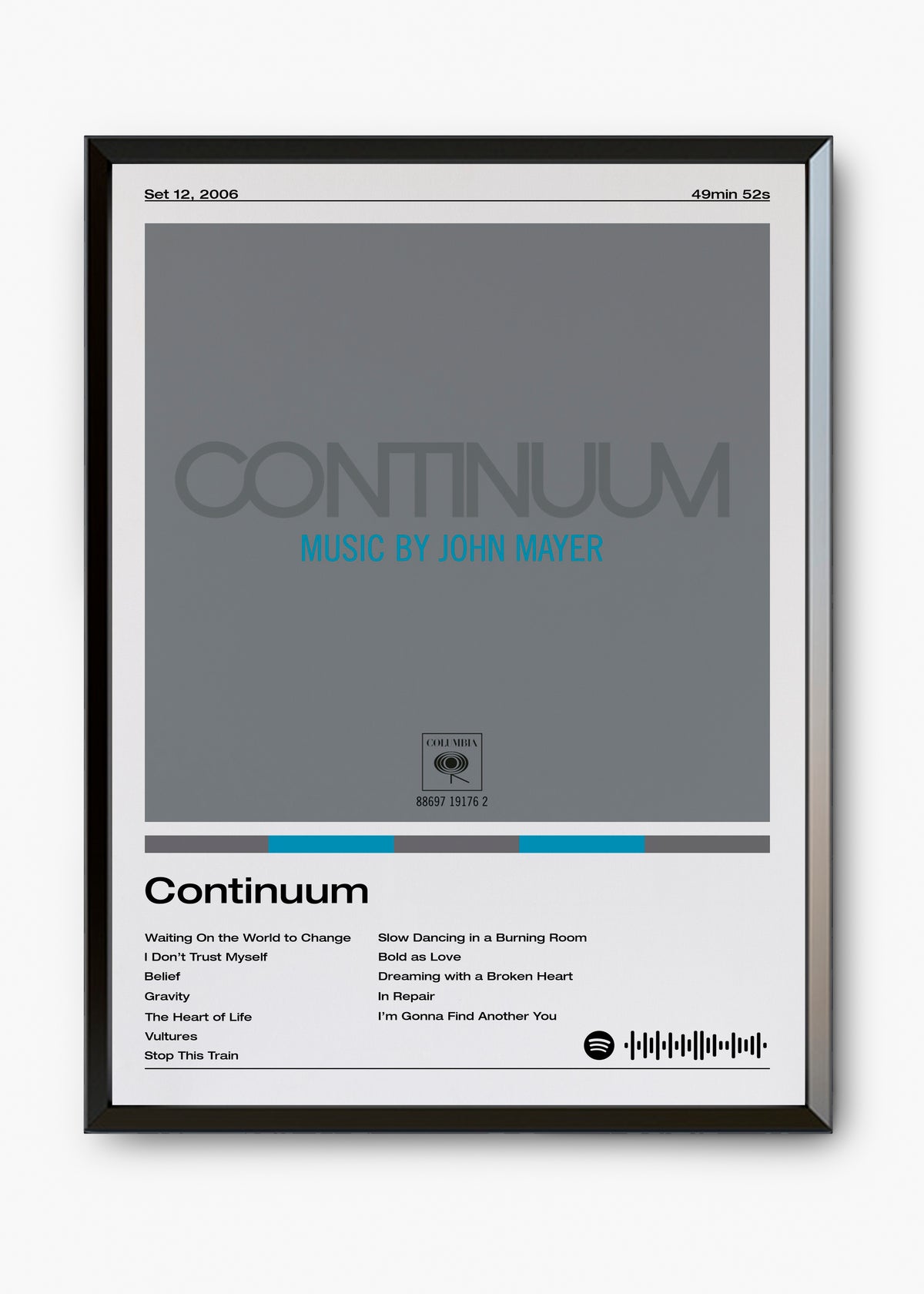 Quadro decorativo John Mayer Continuum — arte musical para parede | Cübe Quadros