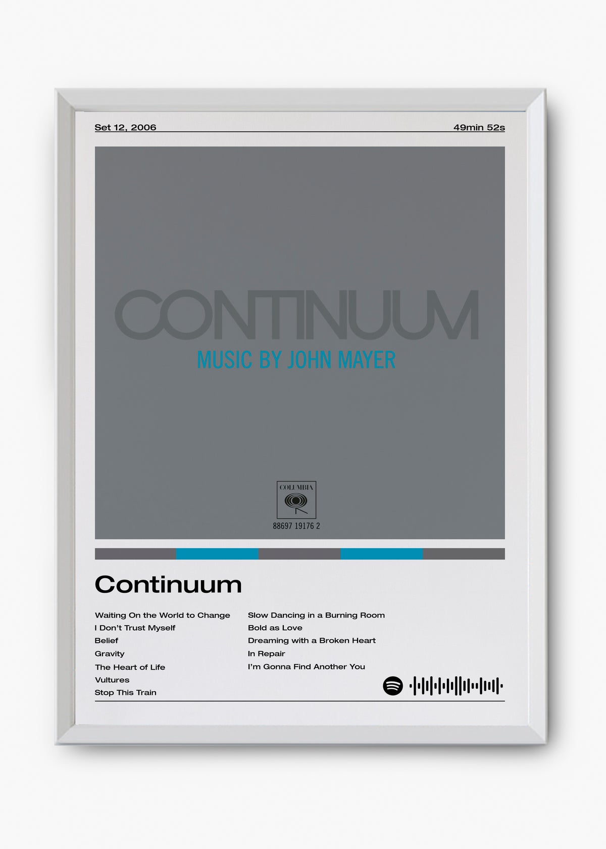 Quadro decorativo John Mayer Continuum — arte musical para parede | Cübe Quadros