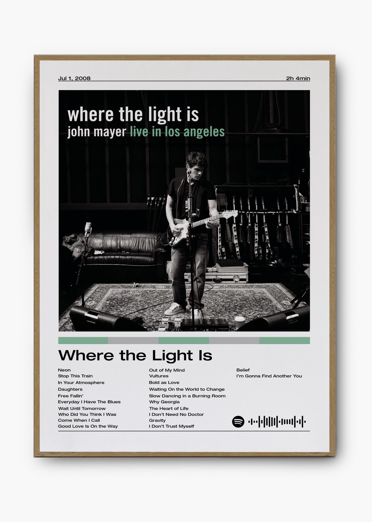 Quadro decorativo John Mayer Where the Light Is — arte musical para parede | Cübe Quadros