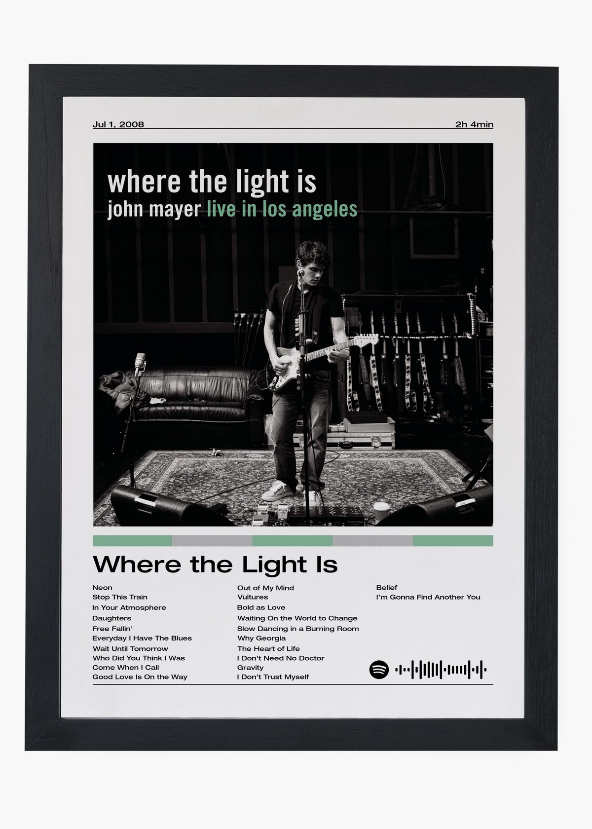 Quadro decorativo John Mayer Where the Light Is — arte musical para parede | Cübe Quadros
