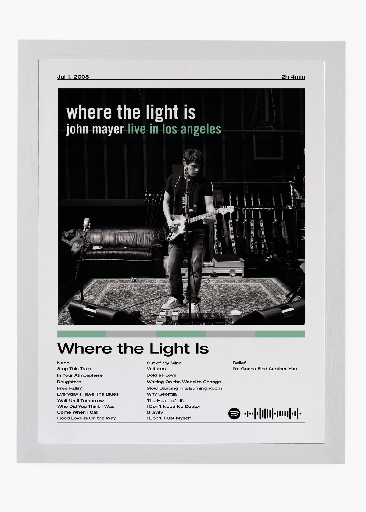Quadro decorativo John Mayer Where the Light Is — arte musical para parede | Cübe Quadros