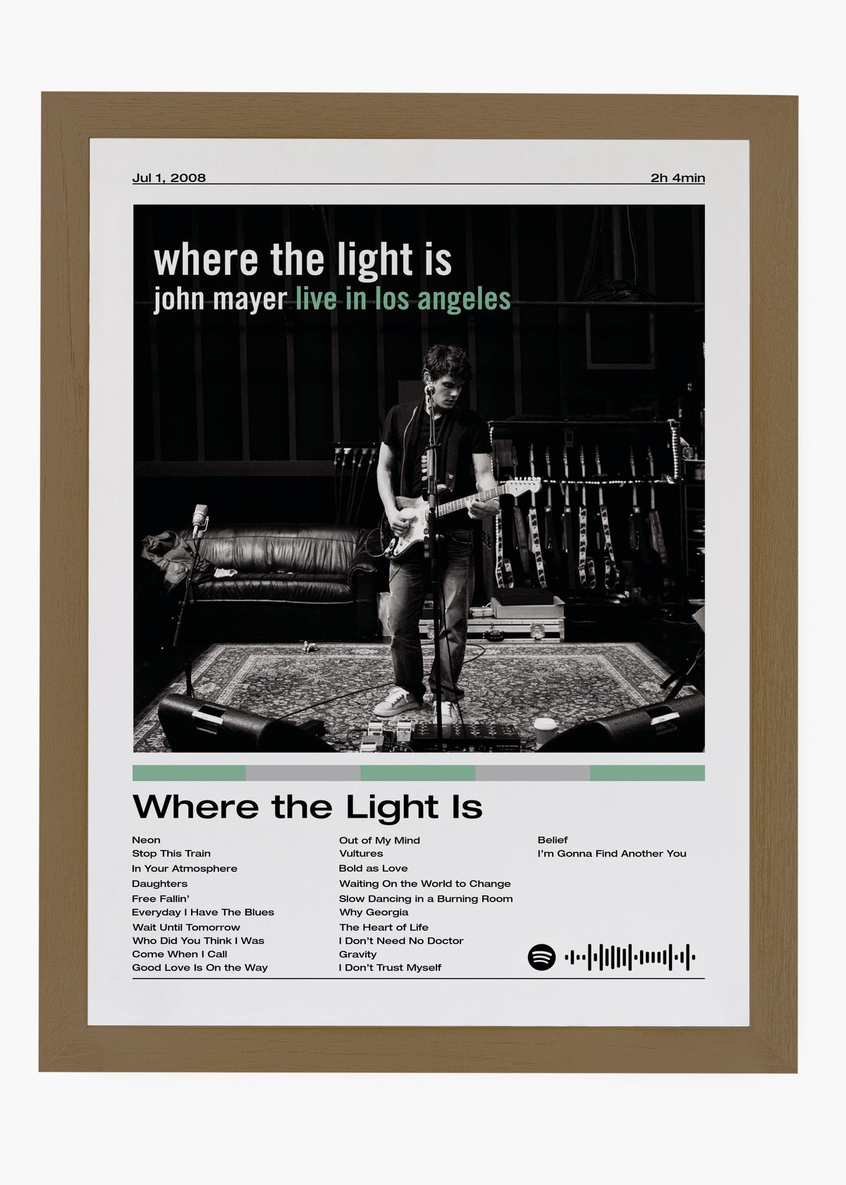 Quadro decorativo John Mayer Where the Light Is — arte musical para parede | Cübe Quadros
