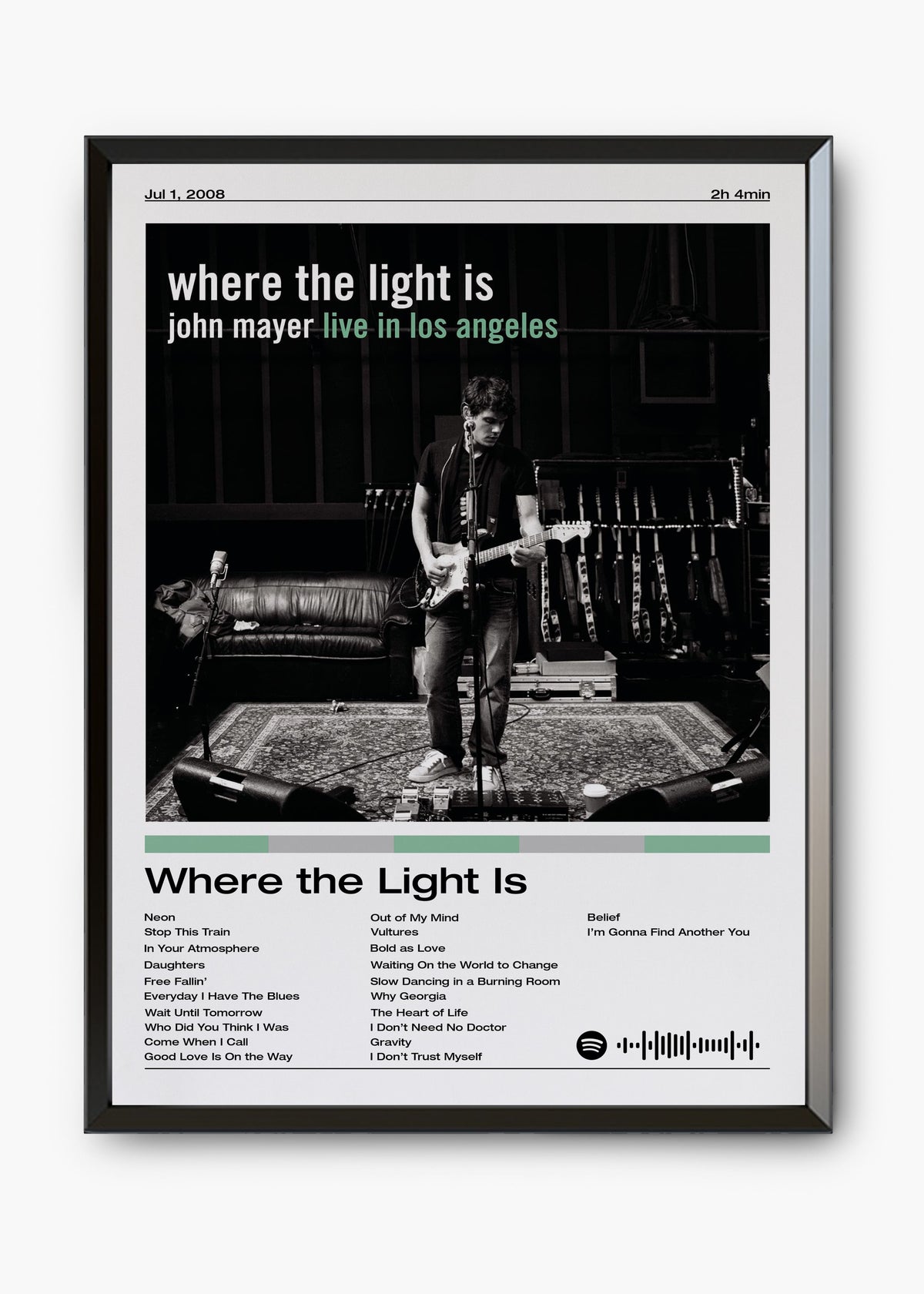 Quadro decorativo John Mayer Where the Light Is — arte musical para parede | Cübe Quadros