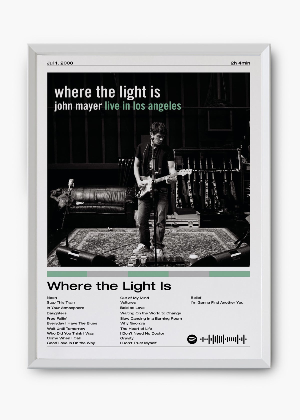 Quadro decorativo John Mayer Where the Light Is — arte musical para parede | Cübe Quadros