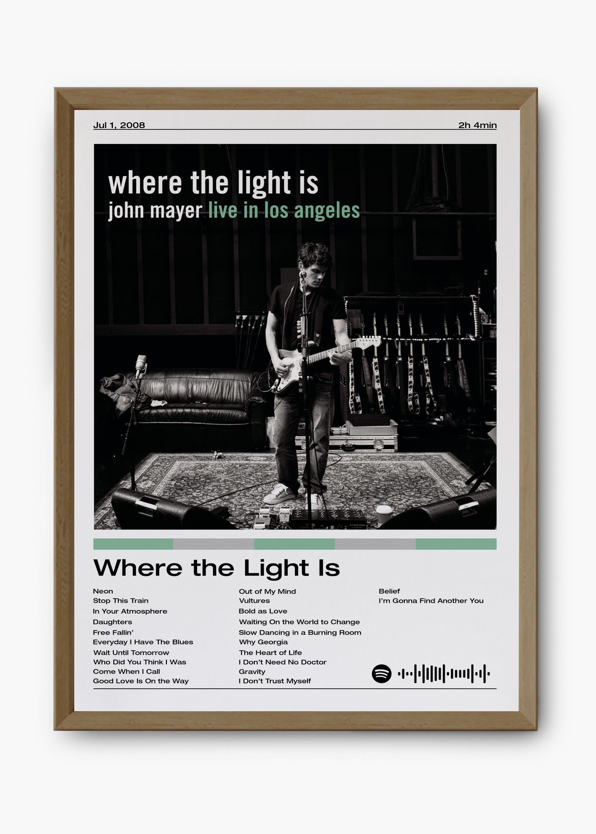 Quadro decorativo John Mayer Where the Light Is — arte musical para parede | Cübe Quadros
