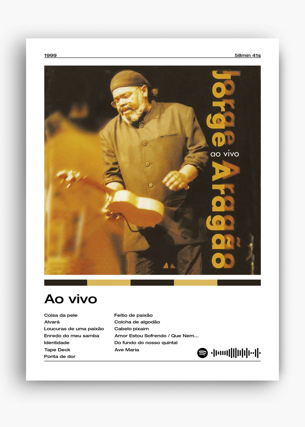 Quadro decorativo Jorge Aragão Ao Vivo — arte de samba para parede | Cübe Quadros