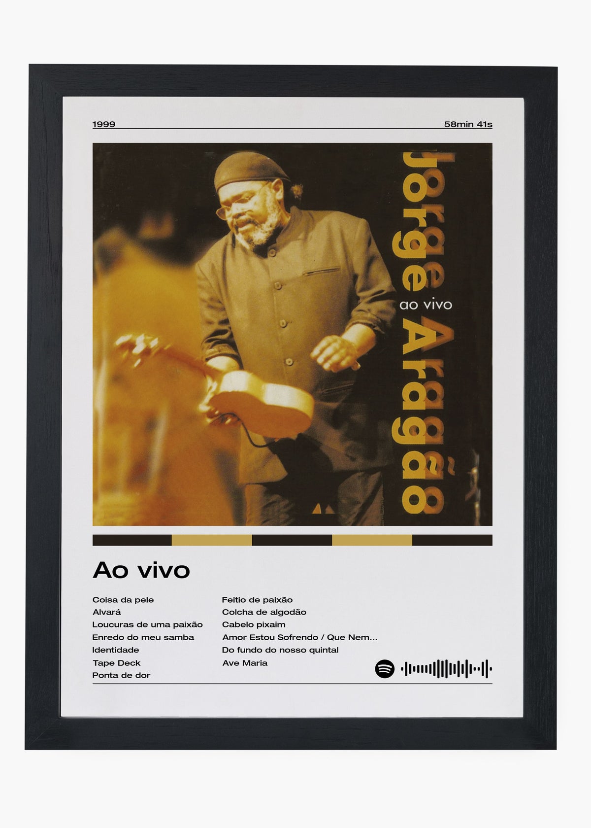 Quadro decorativo Jorge Aragão Ao Vivo — arte de samba para parede | Cübe Quadros