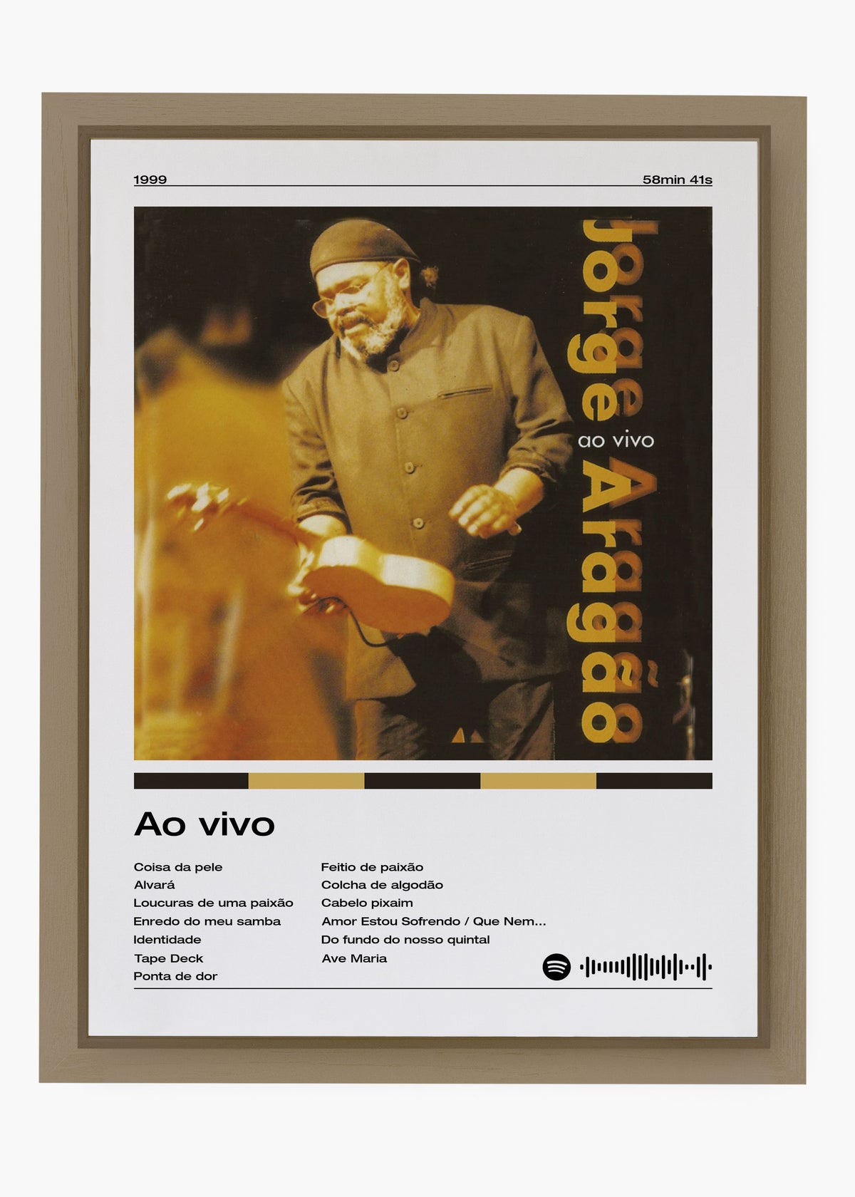 Quadro decorativo Jorge Aragão Ao Vivo — arte de samba para parede | Cübe Quadros