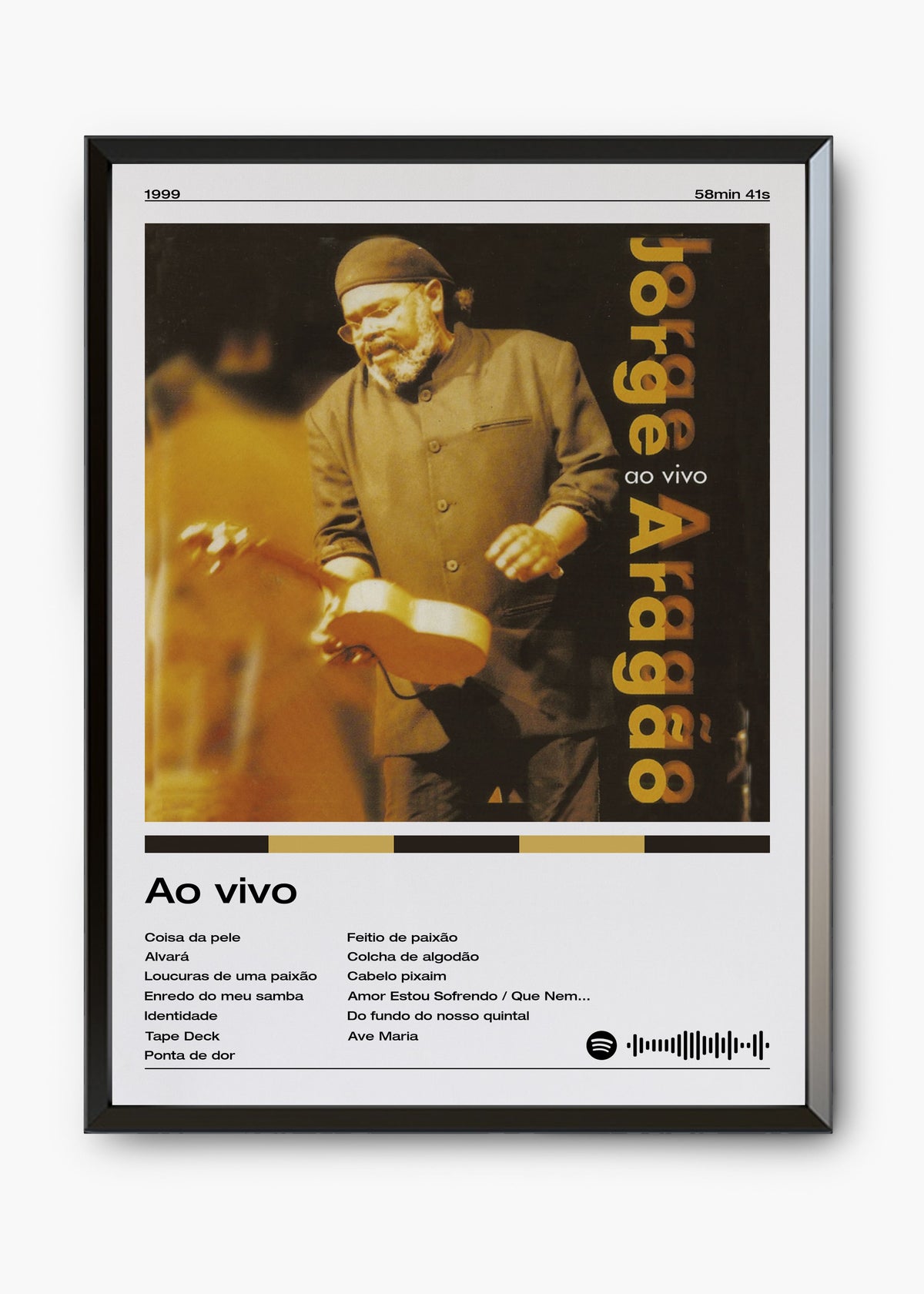 Quadro decorativo Jorge Aragão Ao Vivo — arte de samba para parede | Cübe Quadros