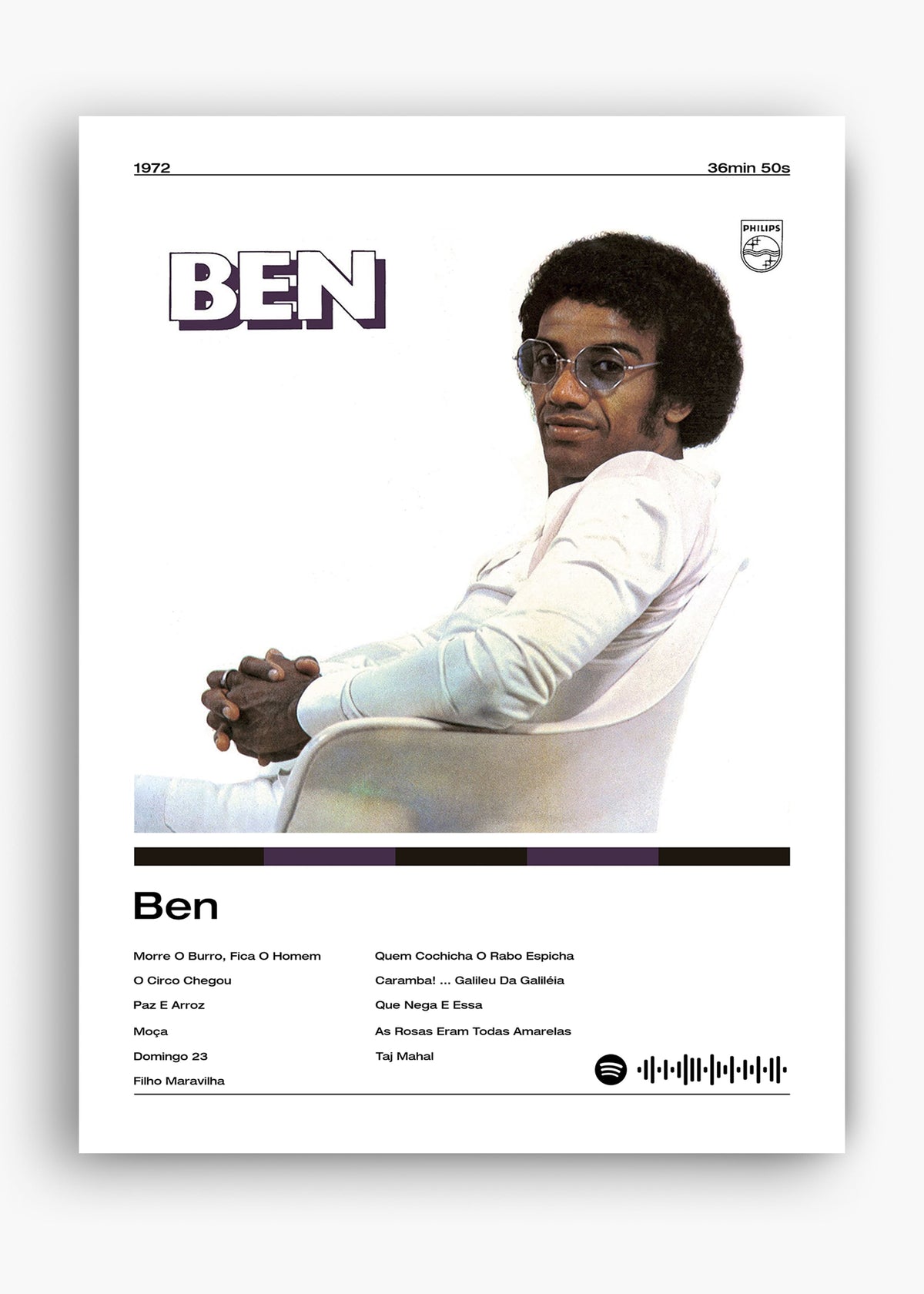 Quadro decorativo Jorge Ben Ben — arte musical brasileira para parede | Cübe Quadros