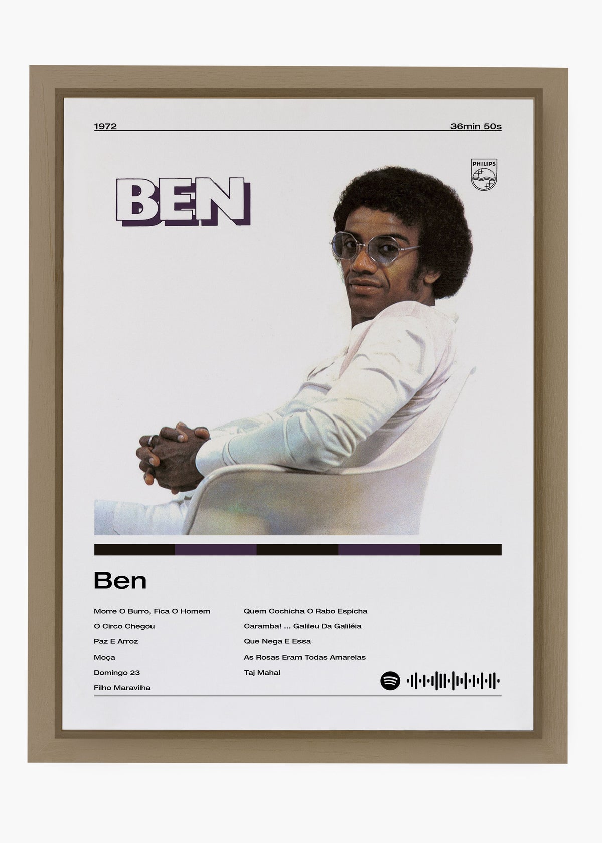 Quadro decorativo Jorge Ben Ben — arte musical brasileira para parede | Cübe Quadros