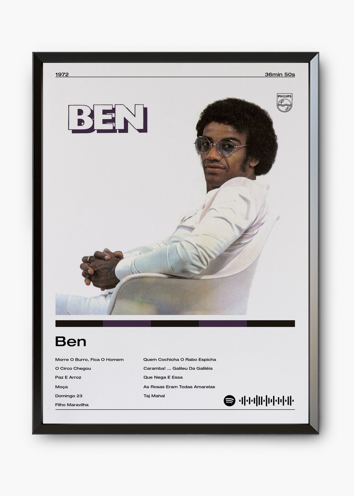 Quadro decorativo Jorge Ben Ben — arte musical brasileira para parede | Cübe Quadros