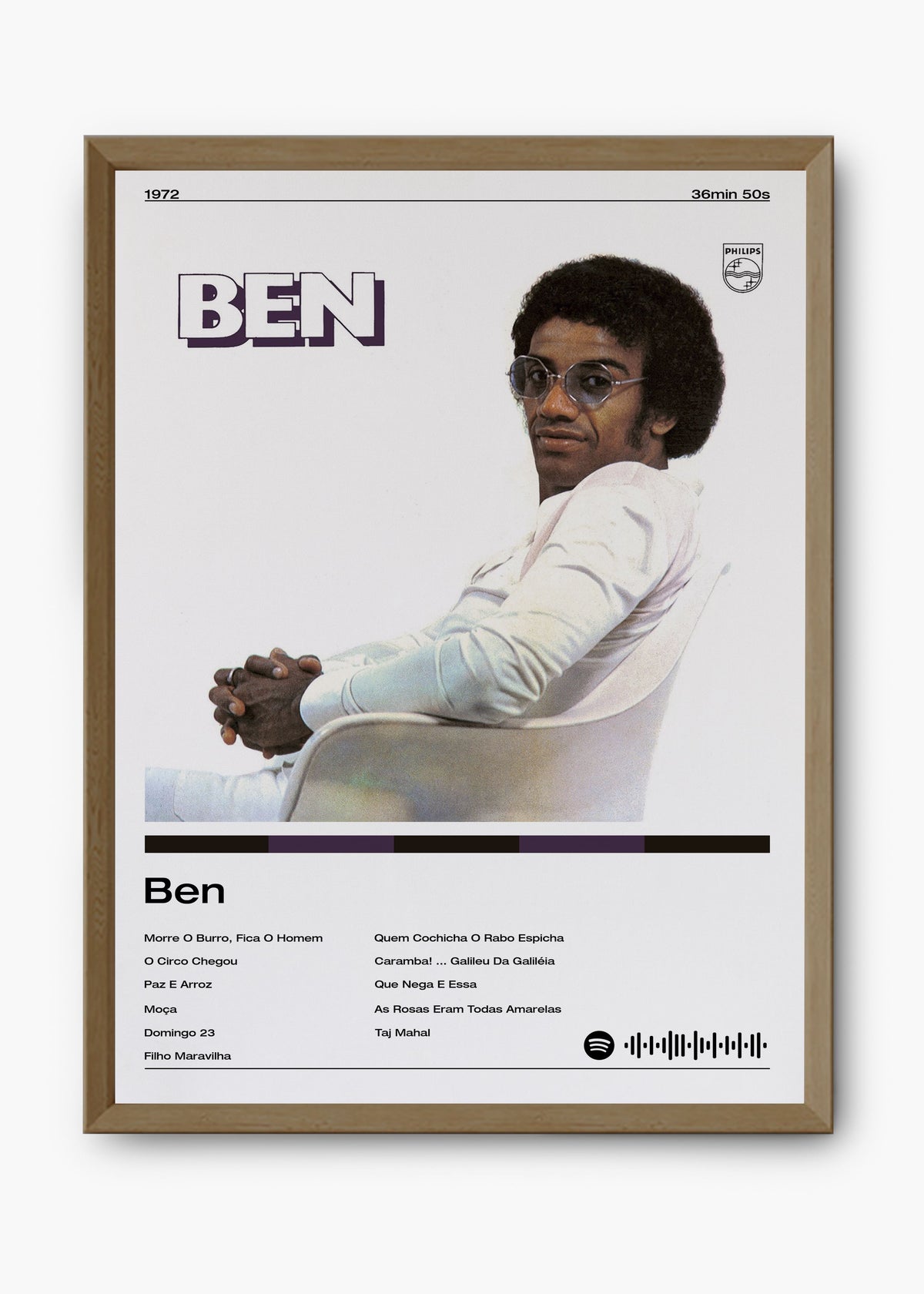 Quadro decorativo Jorge Ben Ben — arte musical brasileira para parede | Cübe Quadros