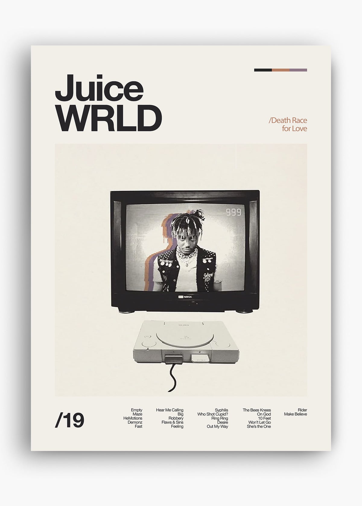 Quadro decorativo Juice WRLD Death Race for Love — arte musical para parede | Cübe Quadros