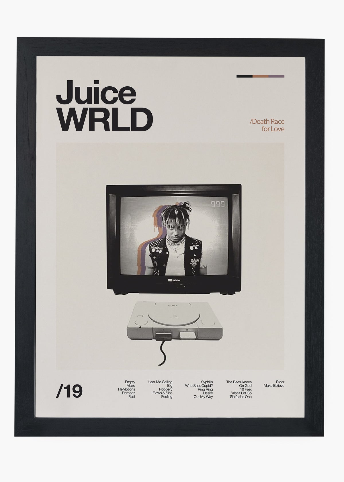 Quadro decorativo Juice WRLD Death Race for Love — arte musical para parede | Cübe Quadros