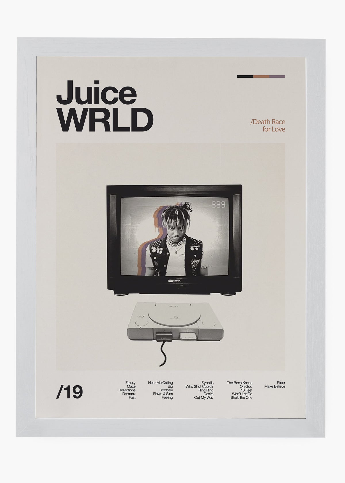 Quadro decorativo Juice WRLD Death Race for Love — arte musical para parede | Cübe Quadros