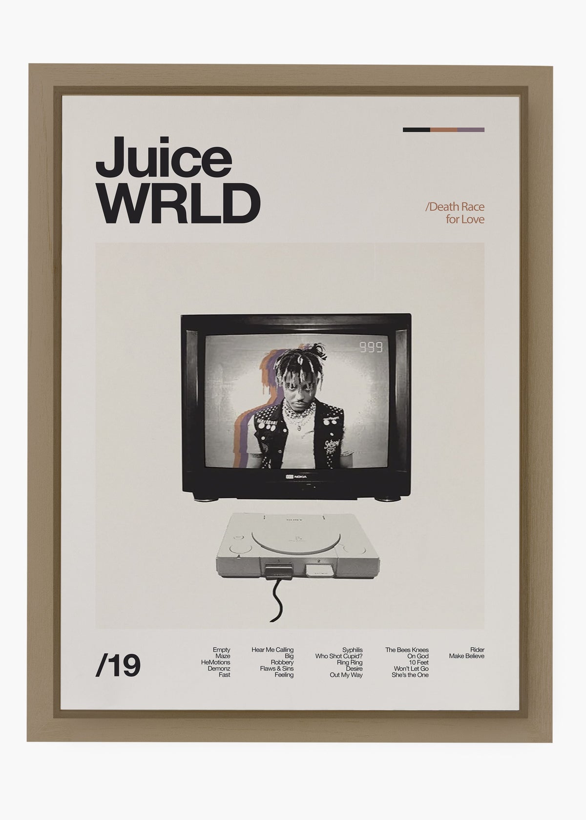 Quadro decorativo Juice WRLD Death Race for Love — arte musical para parede | Cübe Quadros