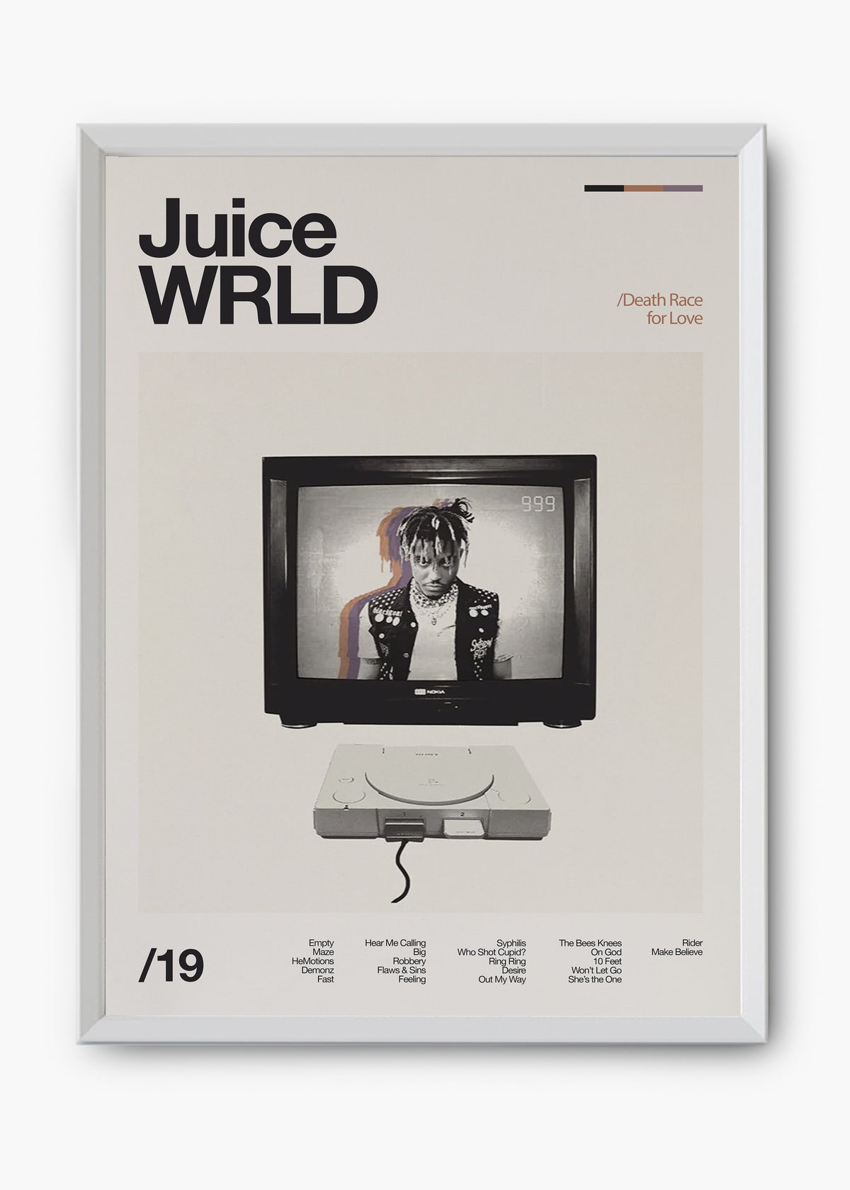 Quadro decorativo Juice WRLD Death Race for Love — arte musical para parede | Cübe Quadros