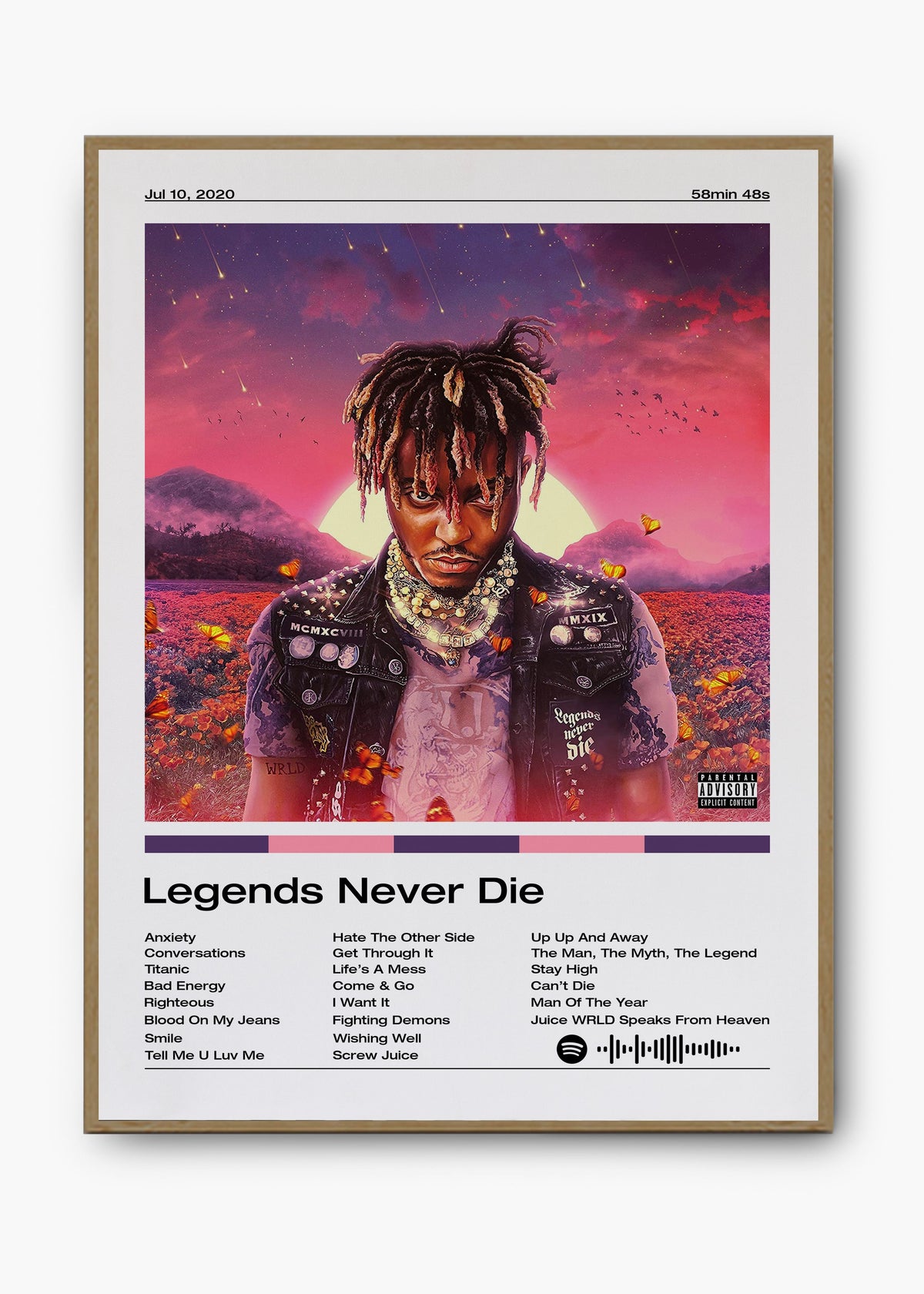Quadro decorativo Juice WRLD Legends Never Die — arte musical para parede | Cübe Quadros