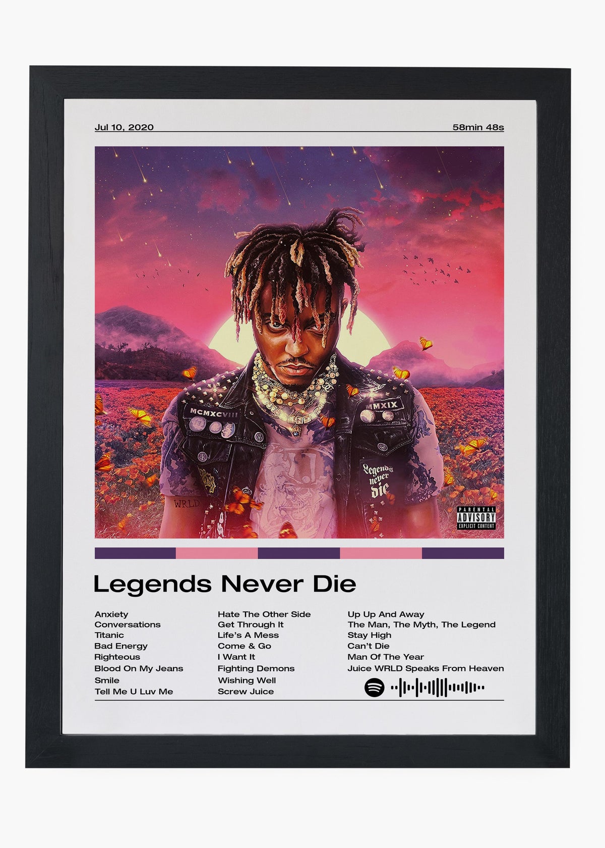 Quadro decorativo Juice WRLD Legends Never Die — arte musical para parede | Cübe Quadros