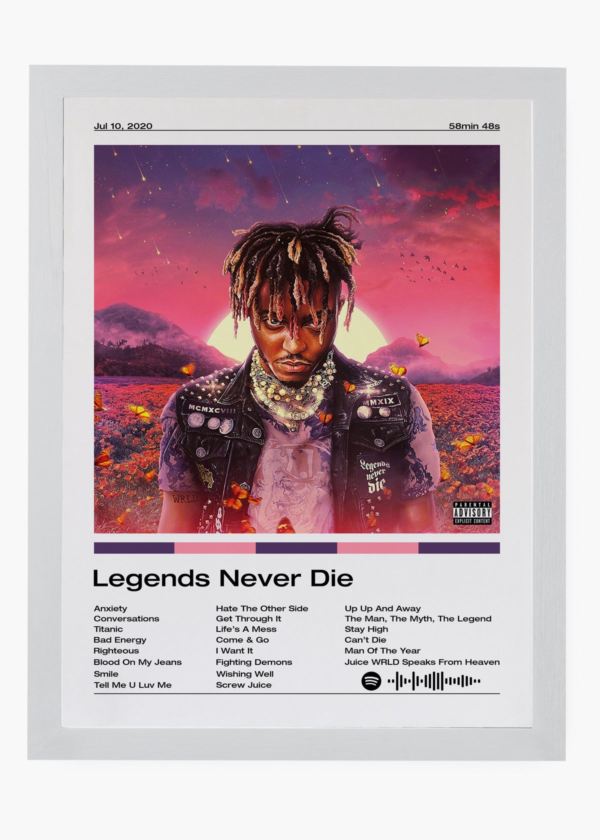Quadro decorativo Juice WRLD Legends Never Die — arte musical para parede | Cübe Quadros