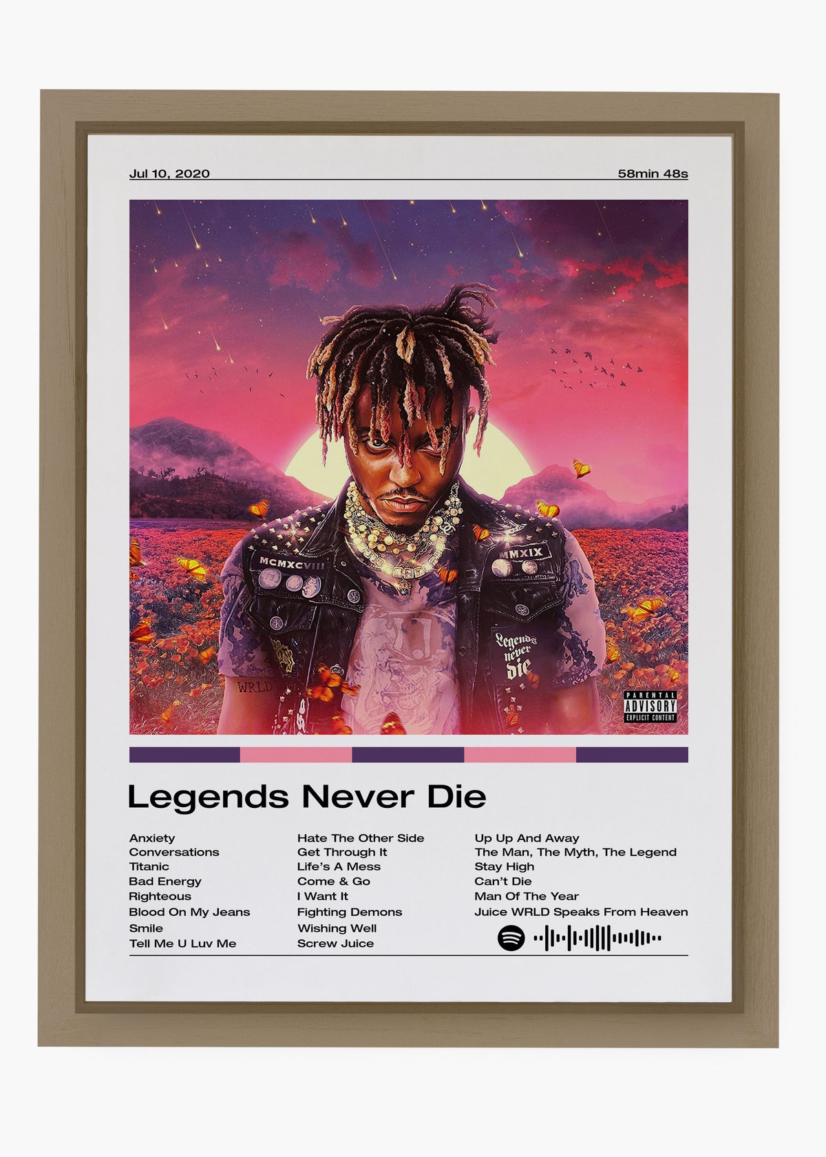 Quadro decorativo Juice WRLD Legends Never Die — arte musical para parede | Cübe Quadros