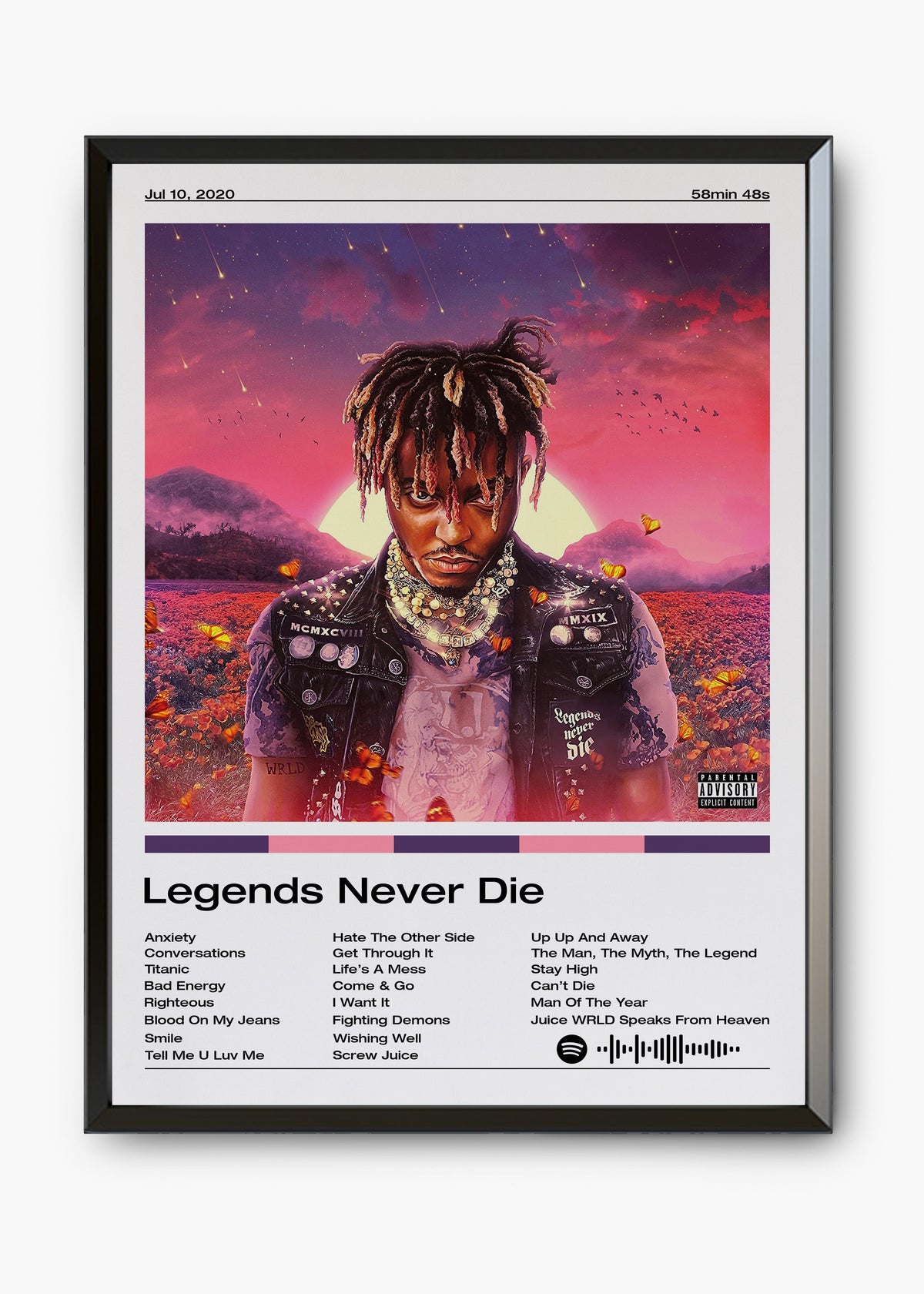 Quadro decorativo Juice WRLD Legends Never Die — arte musical para parede | Cübe Quadros