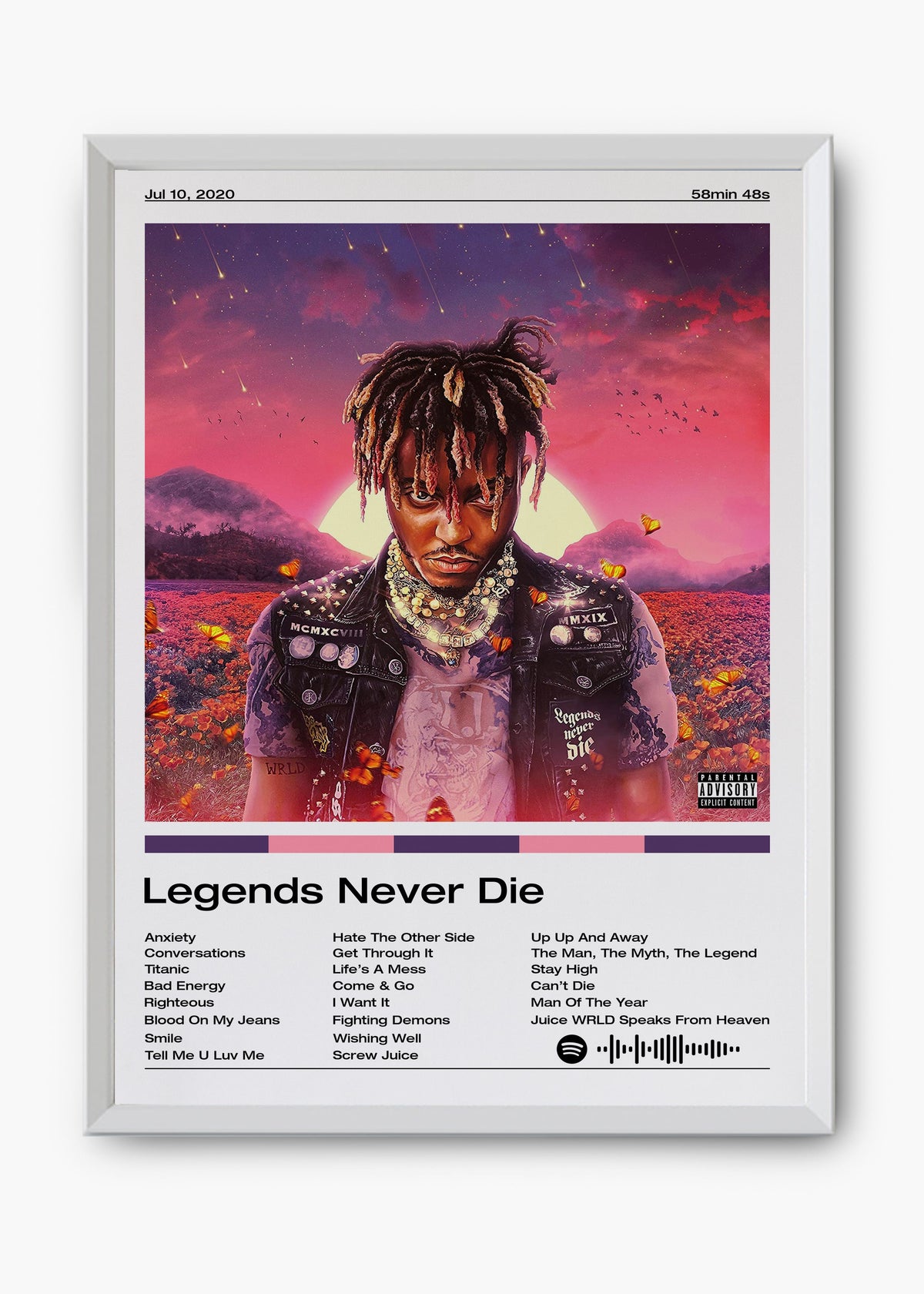 Quadro decorativo Juice WRLD Legends Never Die — arte musical para parede | Cübe Quadros