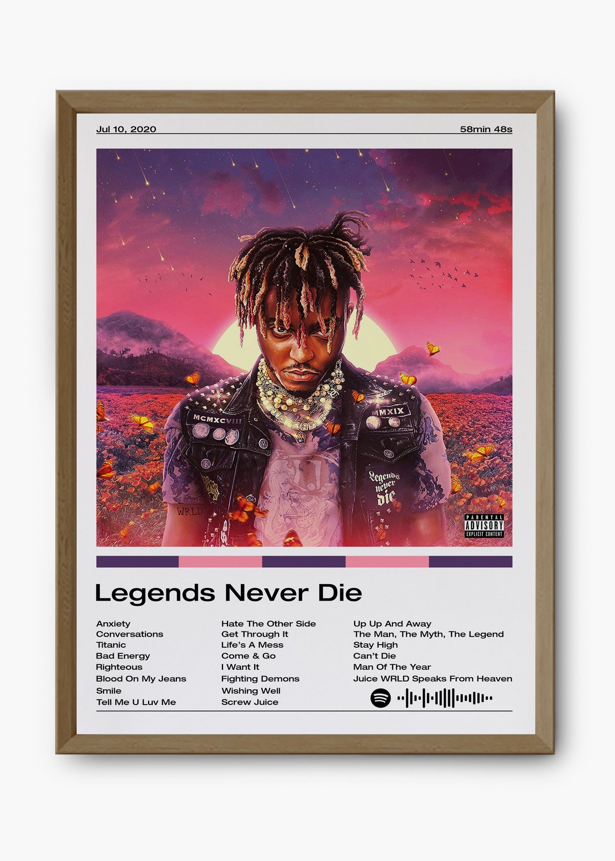 Quadro decorativo Juice WRLD Legends Never Die — arte musical para parede | Cübe Quadros