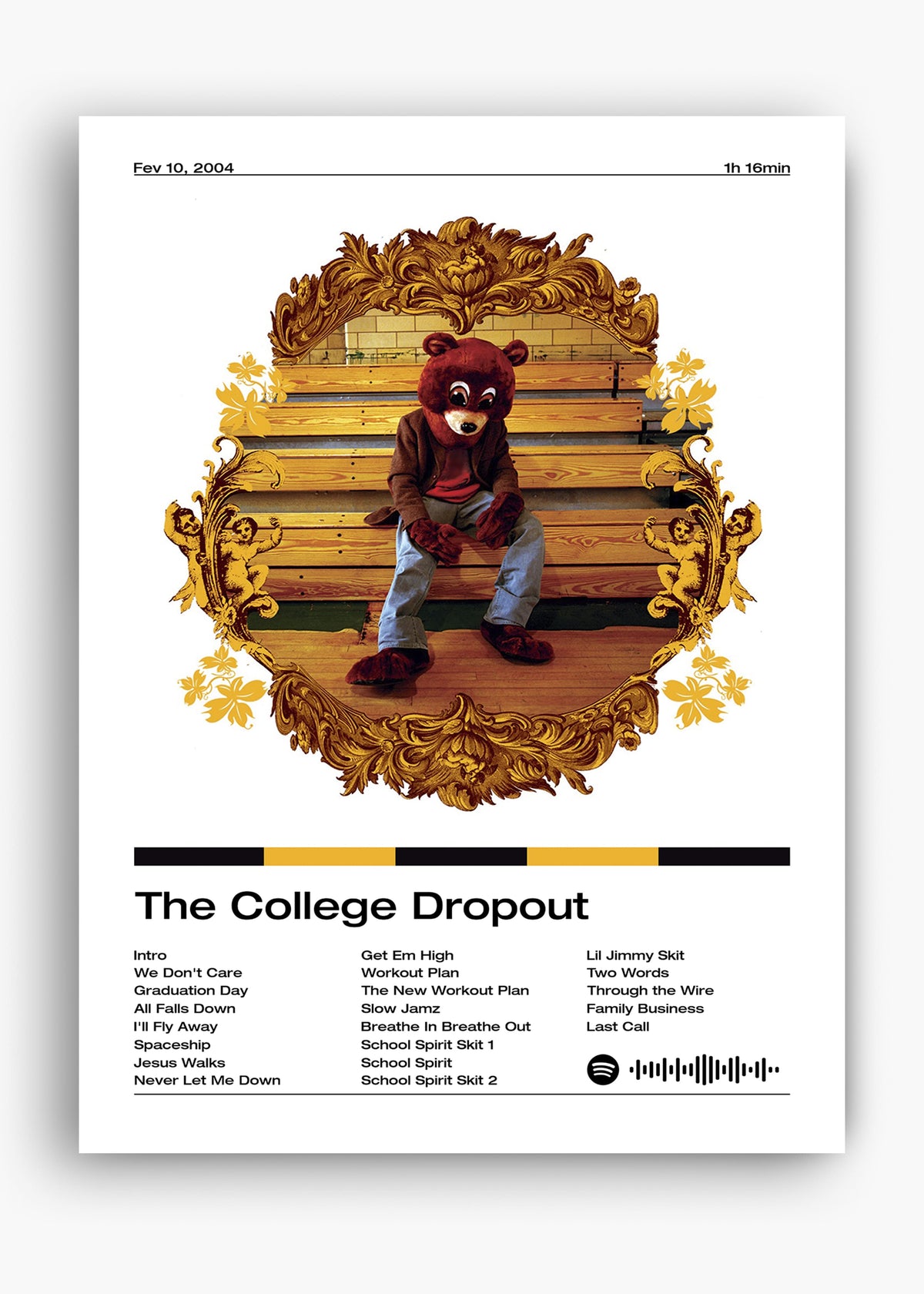 Quadro decorativo Kanye West The College Dropout — arte de rap para parede | Cübe Quadros