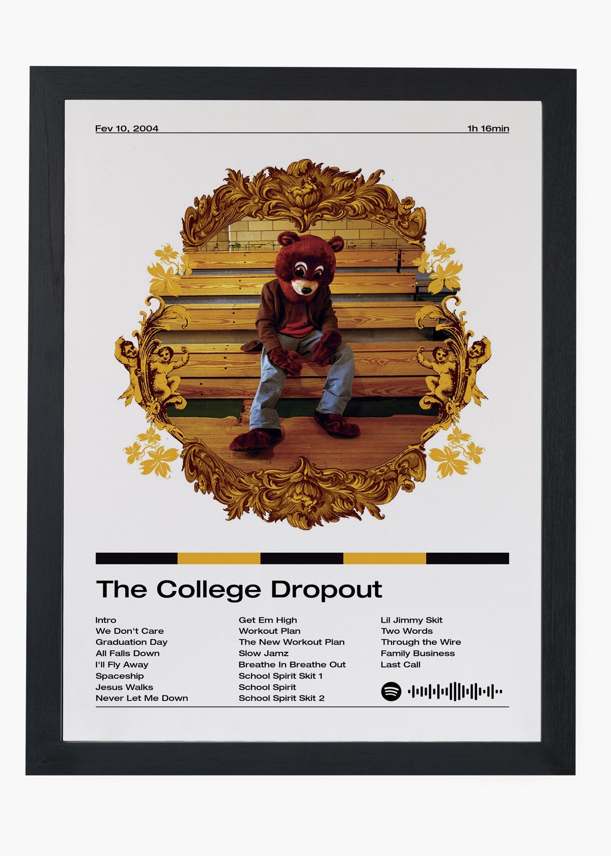 Quadro decorativo Kanye West The College Dropout — arte de rap para parede | Cübe Quadros