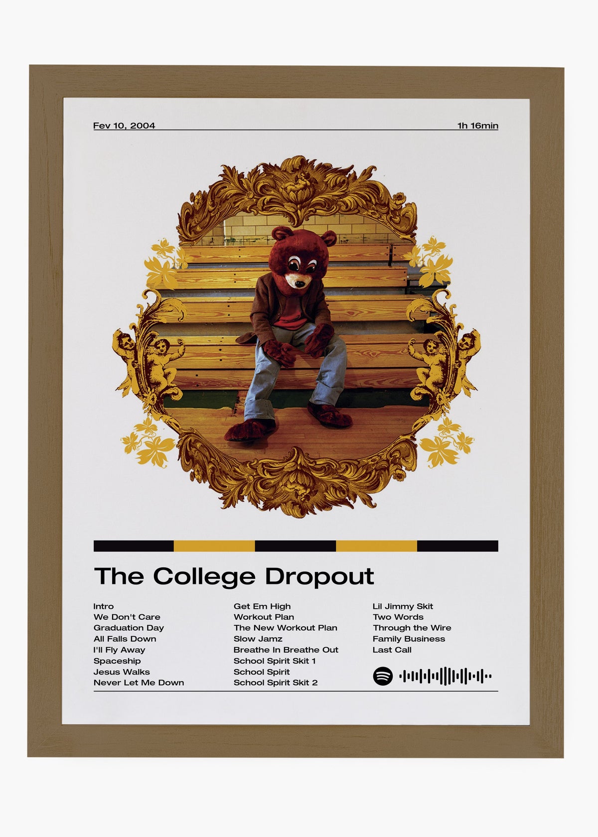 Quadro decorativo Kanye West The College Dropout — arte de rap para parede | Cübe Quadros