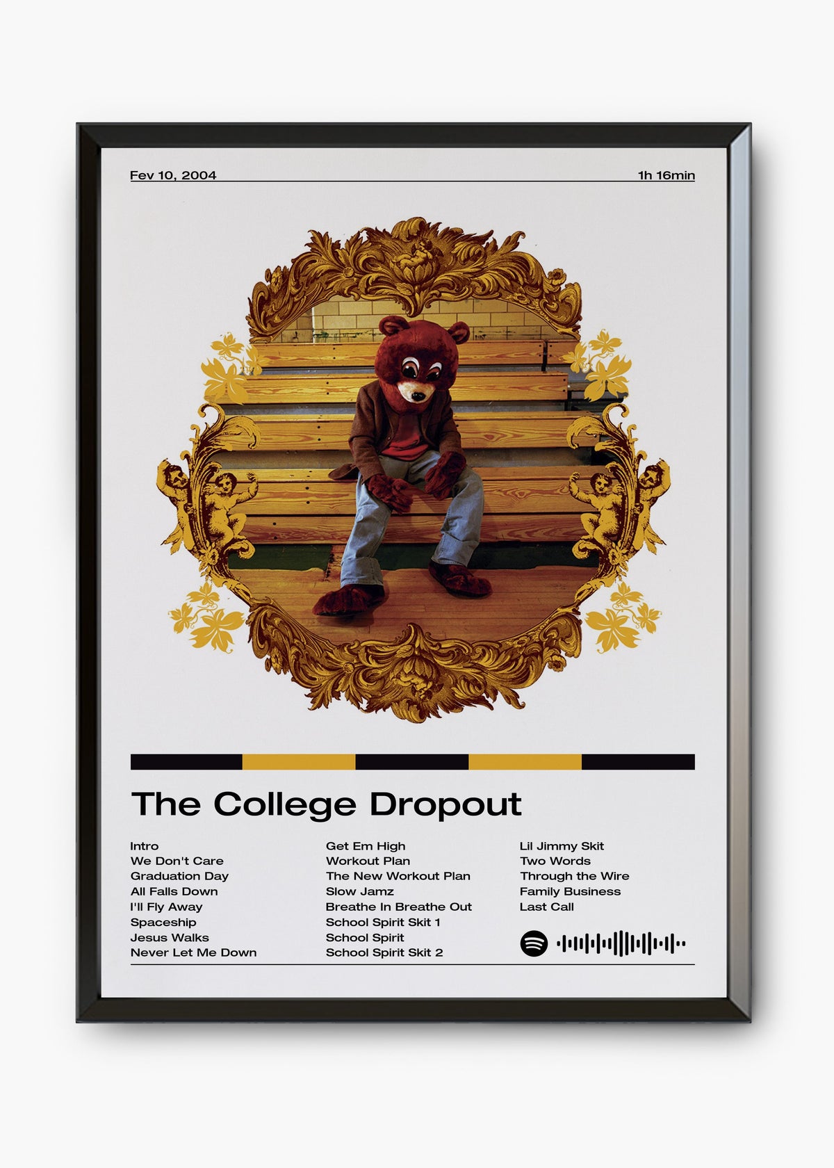 Quadro decorativo Kanye West The College Dropout — arte de rap para parede | Cübe Quadros